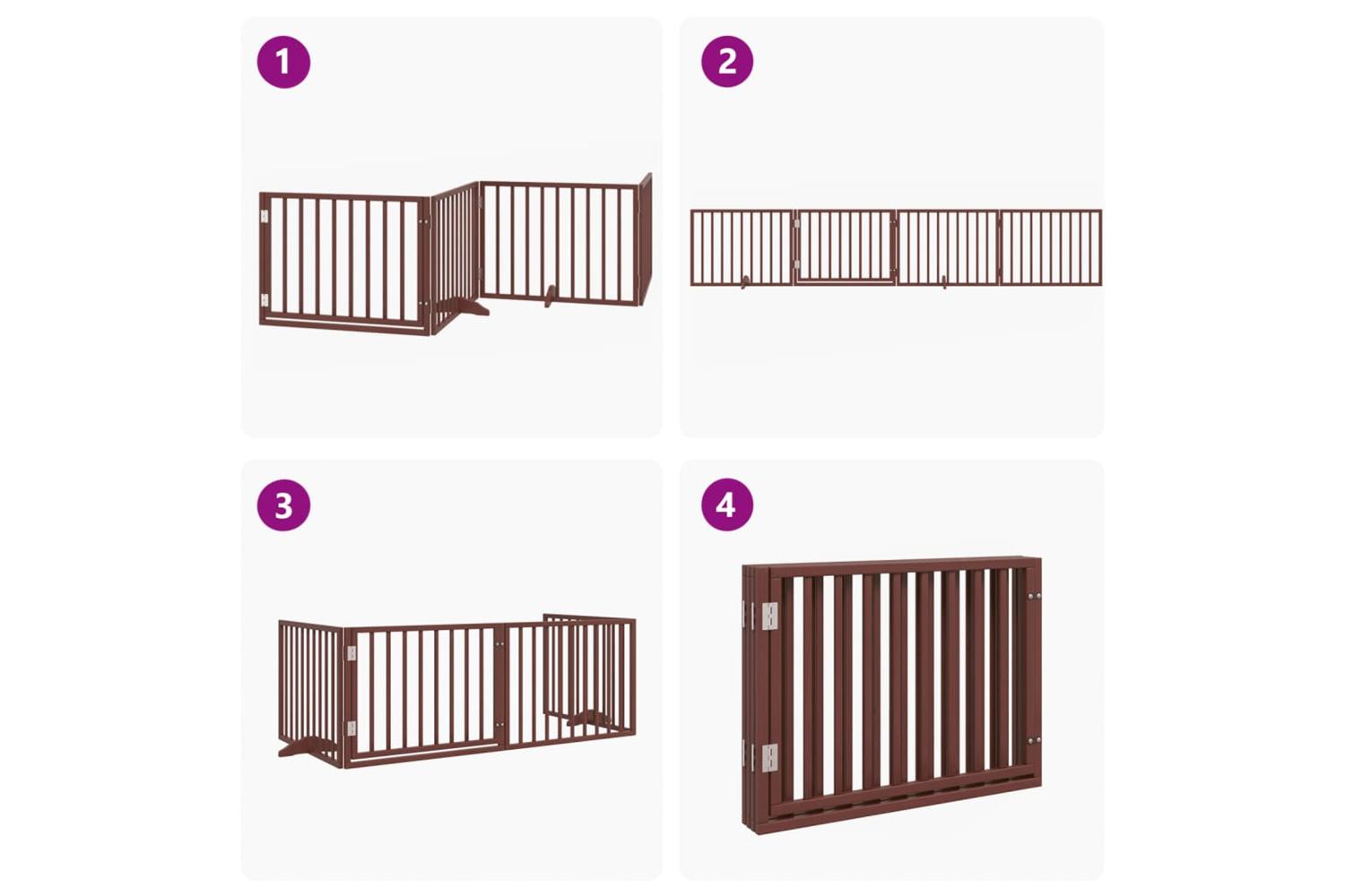 Vidaxl Dog Gate With Door Foldable 4 Panels Brown 320 Cm Poplar Wood-7
