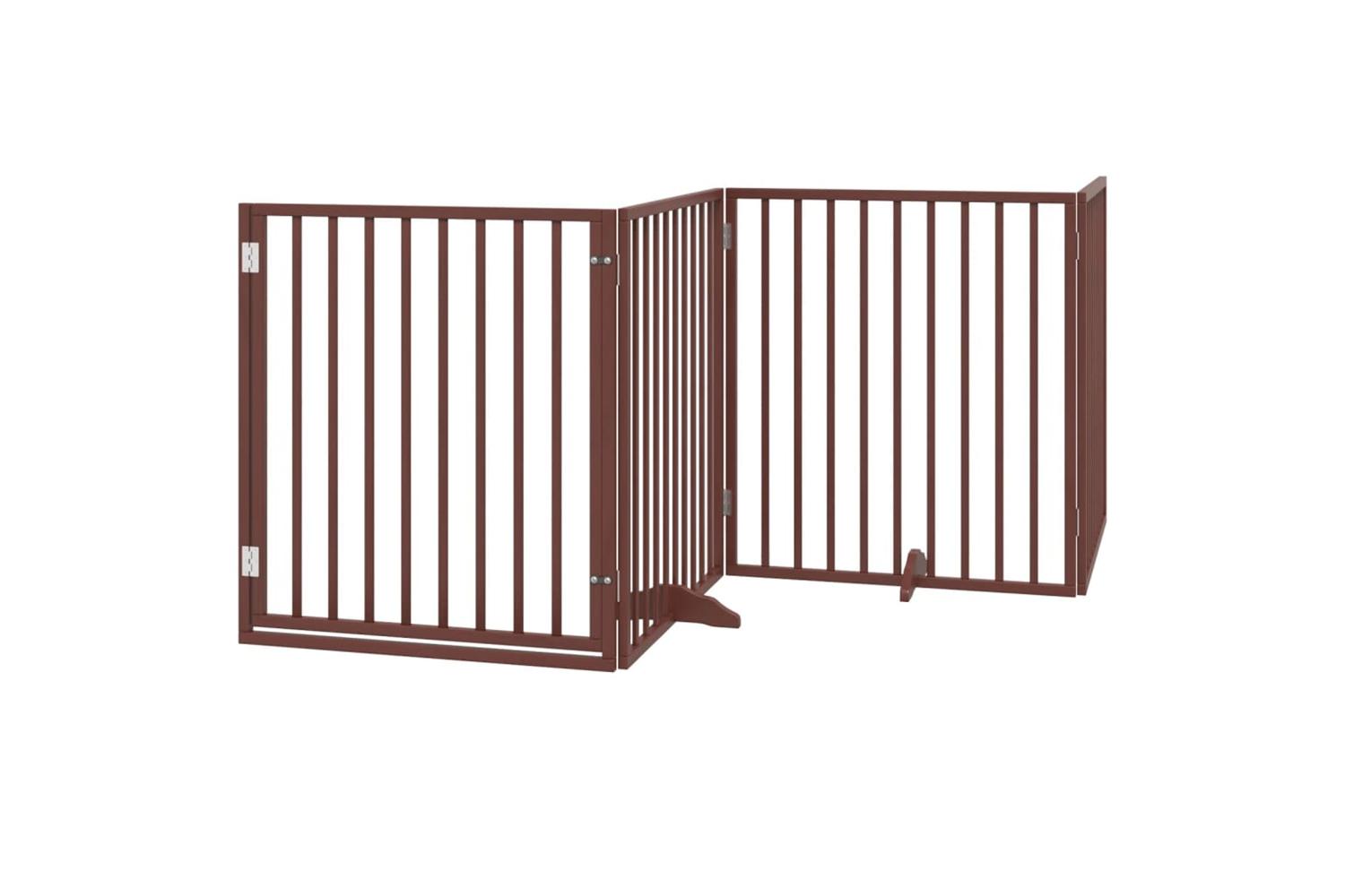 Vidaxl Dog Gate With Door Foldable 4 Panels Brown 320 Cm Poplar Wood-2