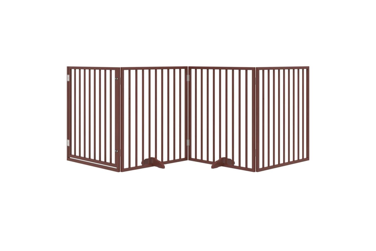 Vidaxl Dog Gate With Door Foldable 4 Panels Brown 320 Cm Poplar Wood-3