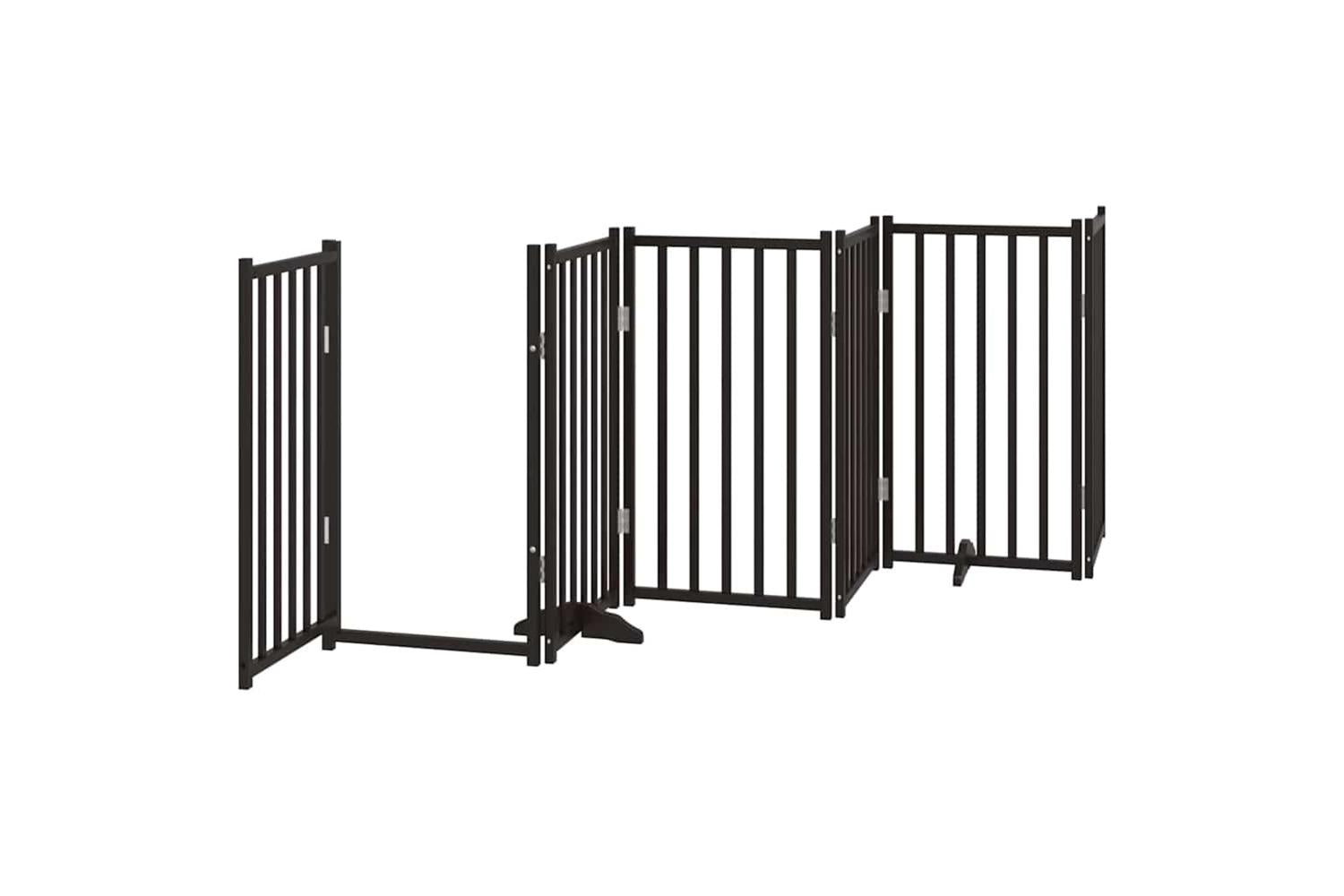 Vidaxl Dog Gate With Door Foldable 9 Panels Black 450 Cm Poplar Wood-5