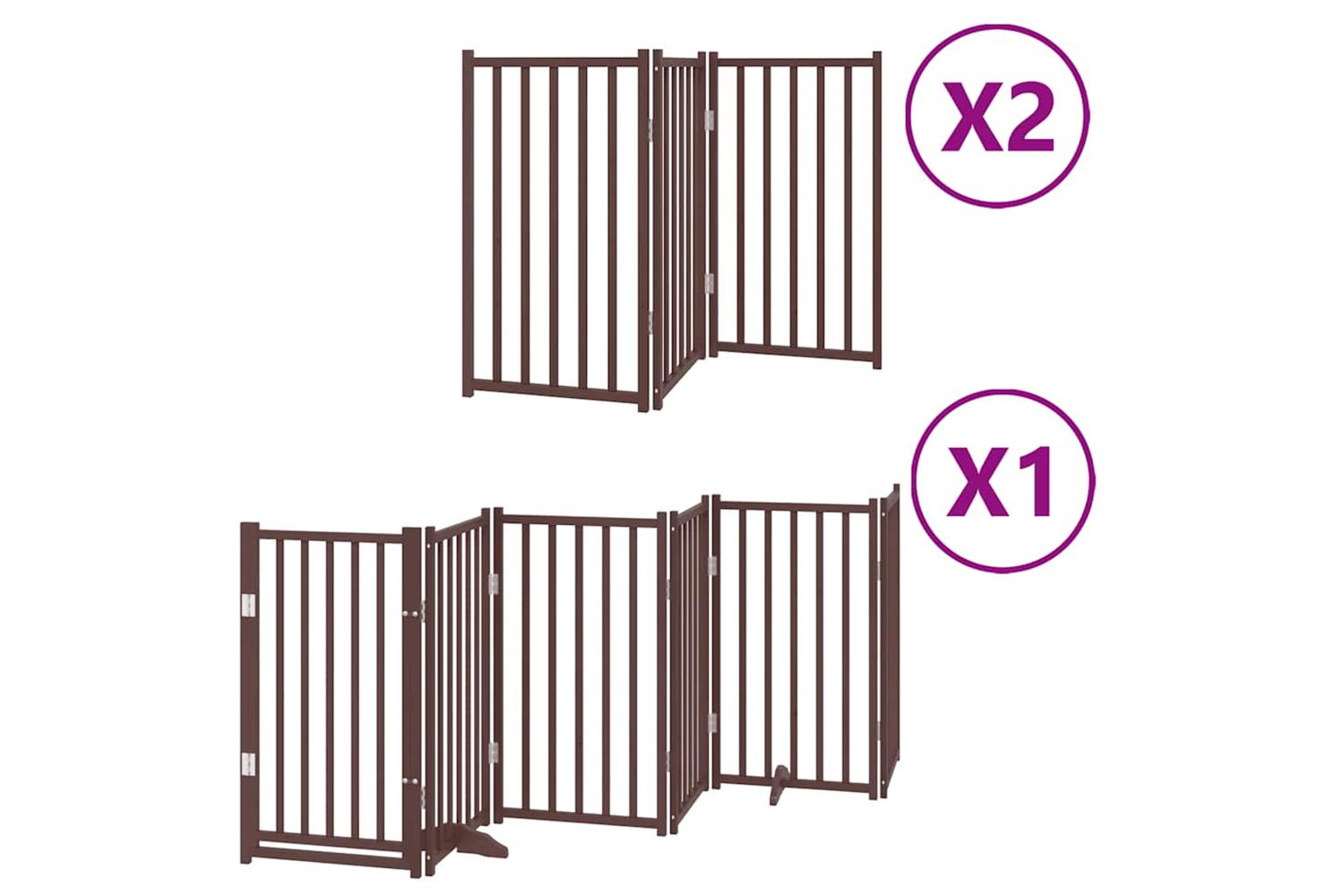 Vidaxl Dog Gate With Door Foldable 12 Panels Brown 600 Cm Poplar Wood-2