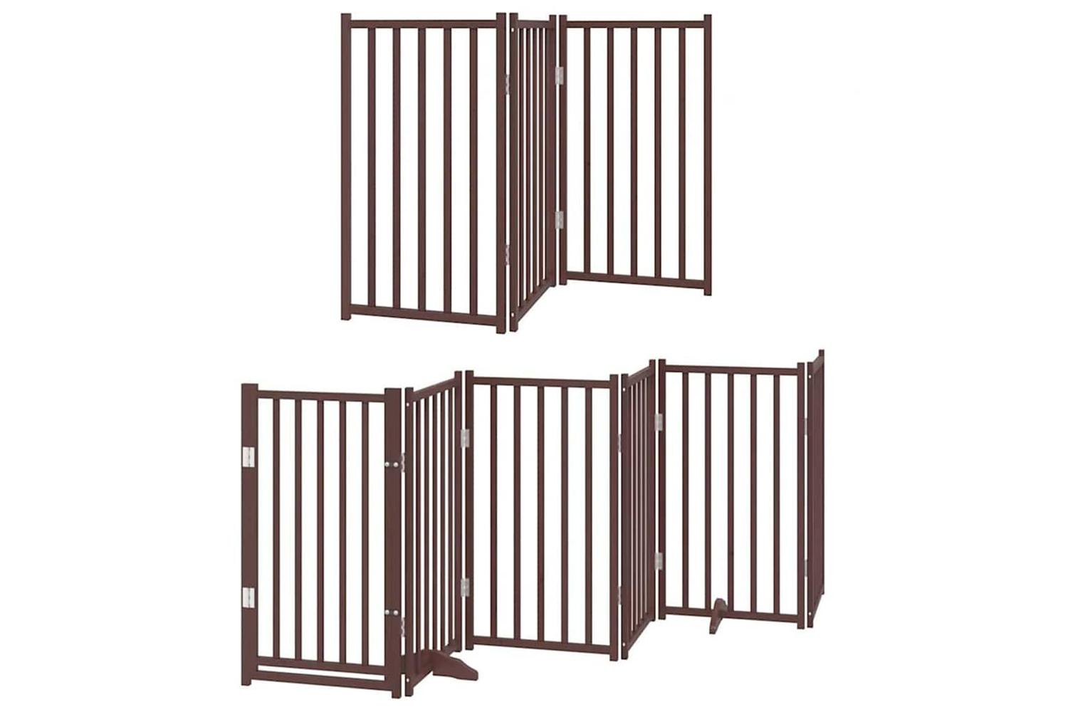 Vidaxl Dog Gate With Door Foldable 12 Panels Brown 600 Cm Poplar Wood-3