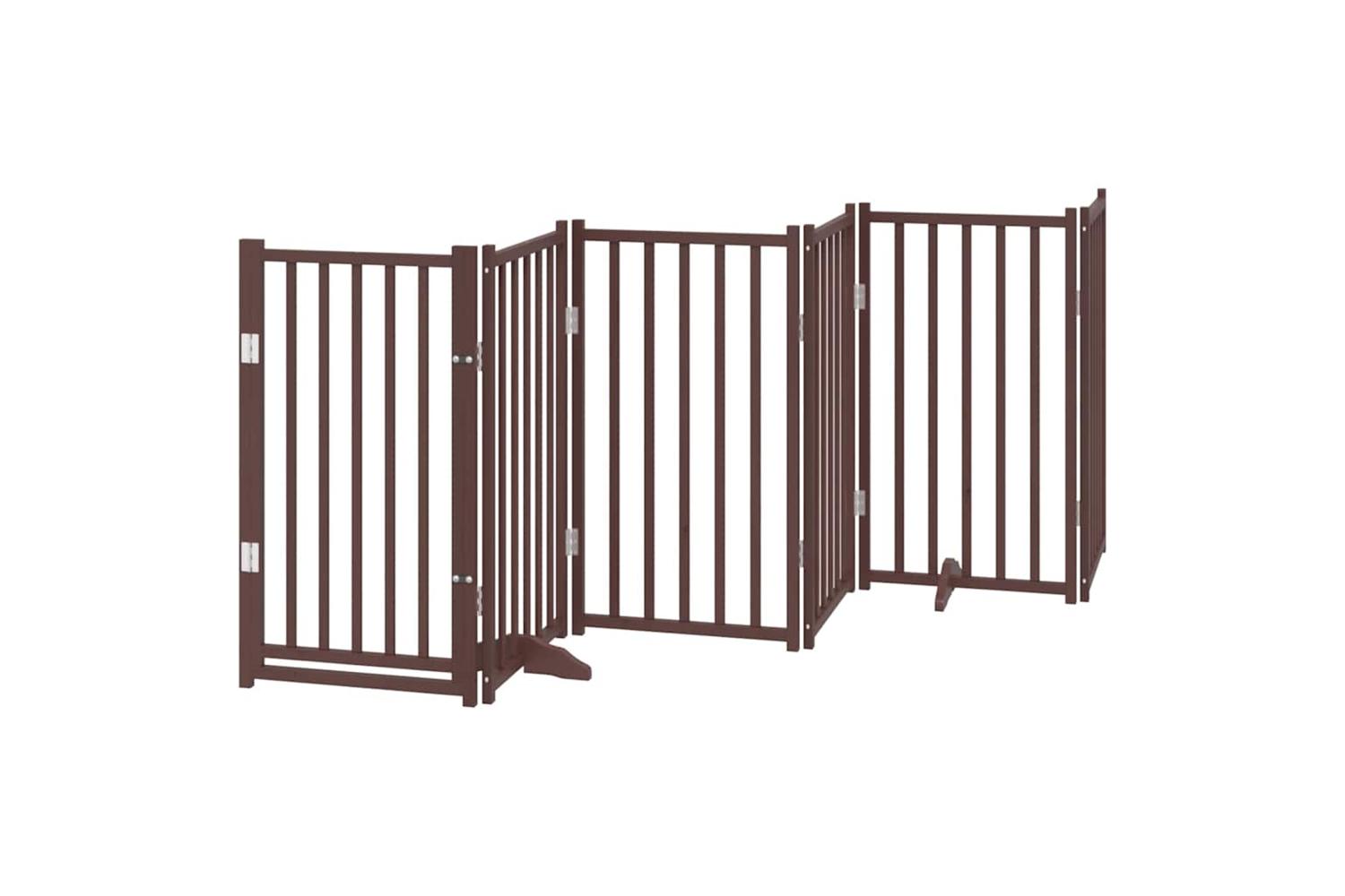 Vidaxl Dog Gate With Door Foldable 12 Panels Brown 600 Cm Poplar Wood-4