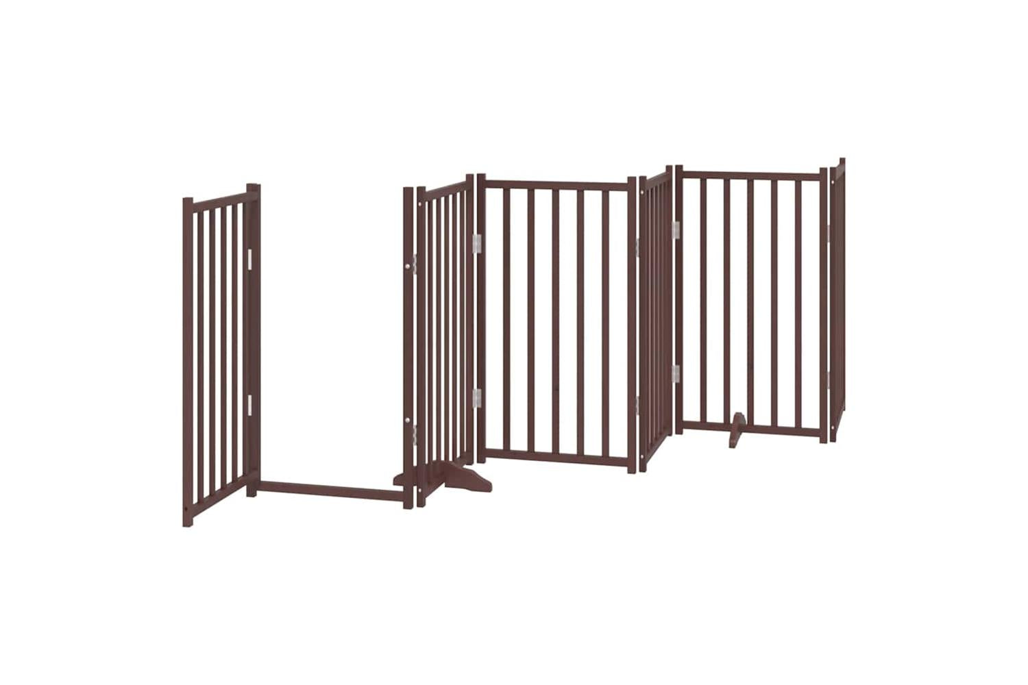 Vidaxl Dog Gate With Door Foldable 12 Panels Brown 600 Cm Poplar Wood-5