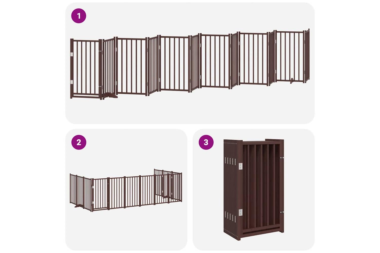 Vidaxl Dog Gate With Door Foldable 12 Panels Brown 600 Cm Poplar Wood-6