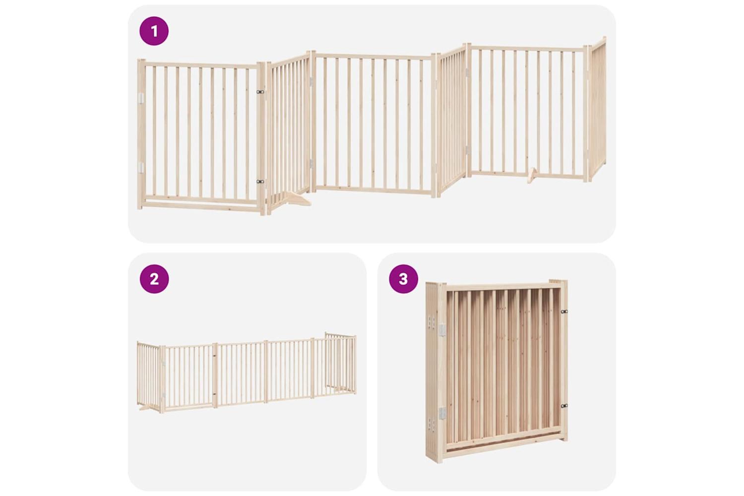 Vidaxl Dog Gate With Door Foldable 6 Panels 480 Cm Poplar Wood-6
