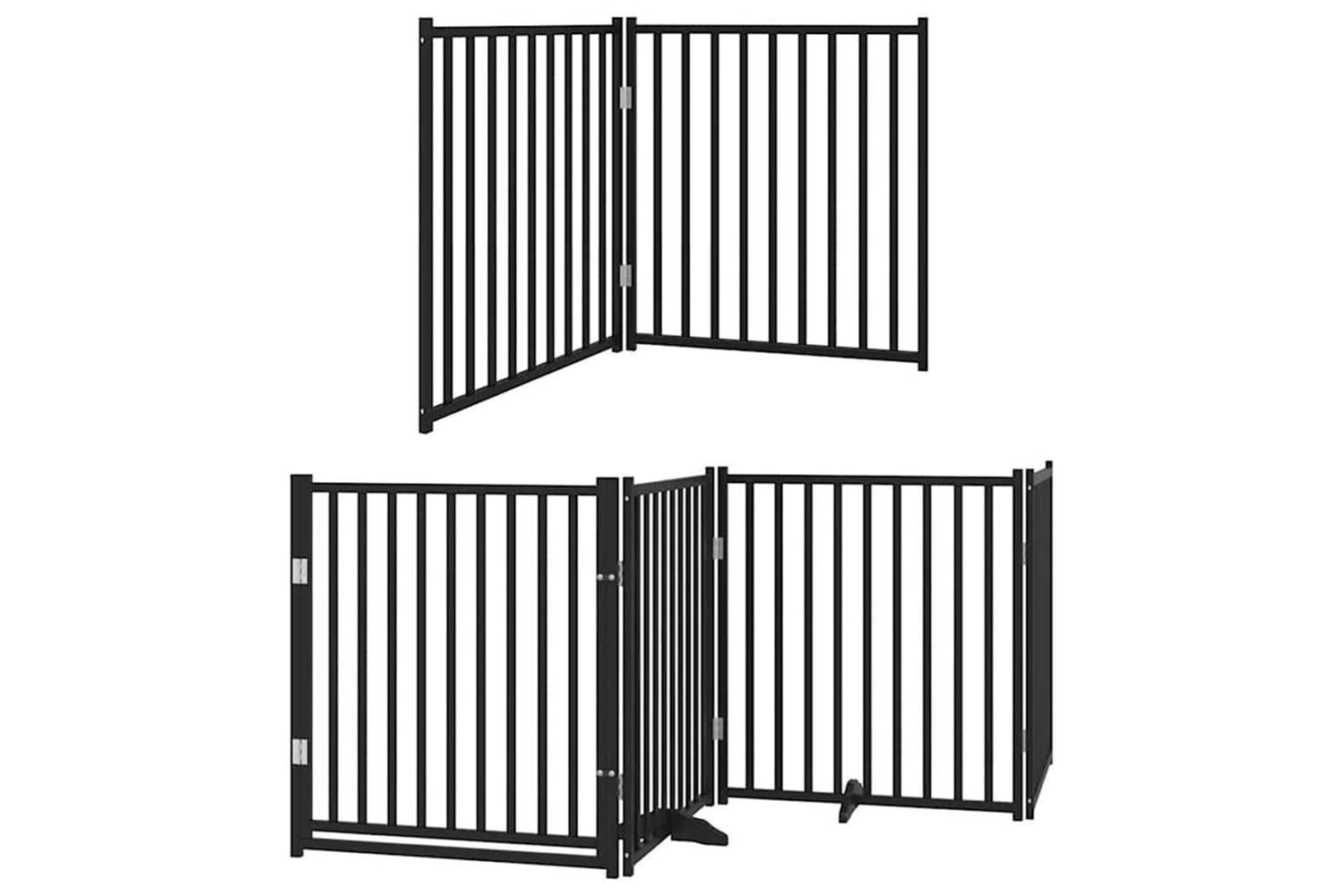 Vidaxl Dog Gate With Door Foldable 12 Panels Black 960 Cm Poplar Wood-3