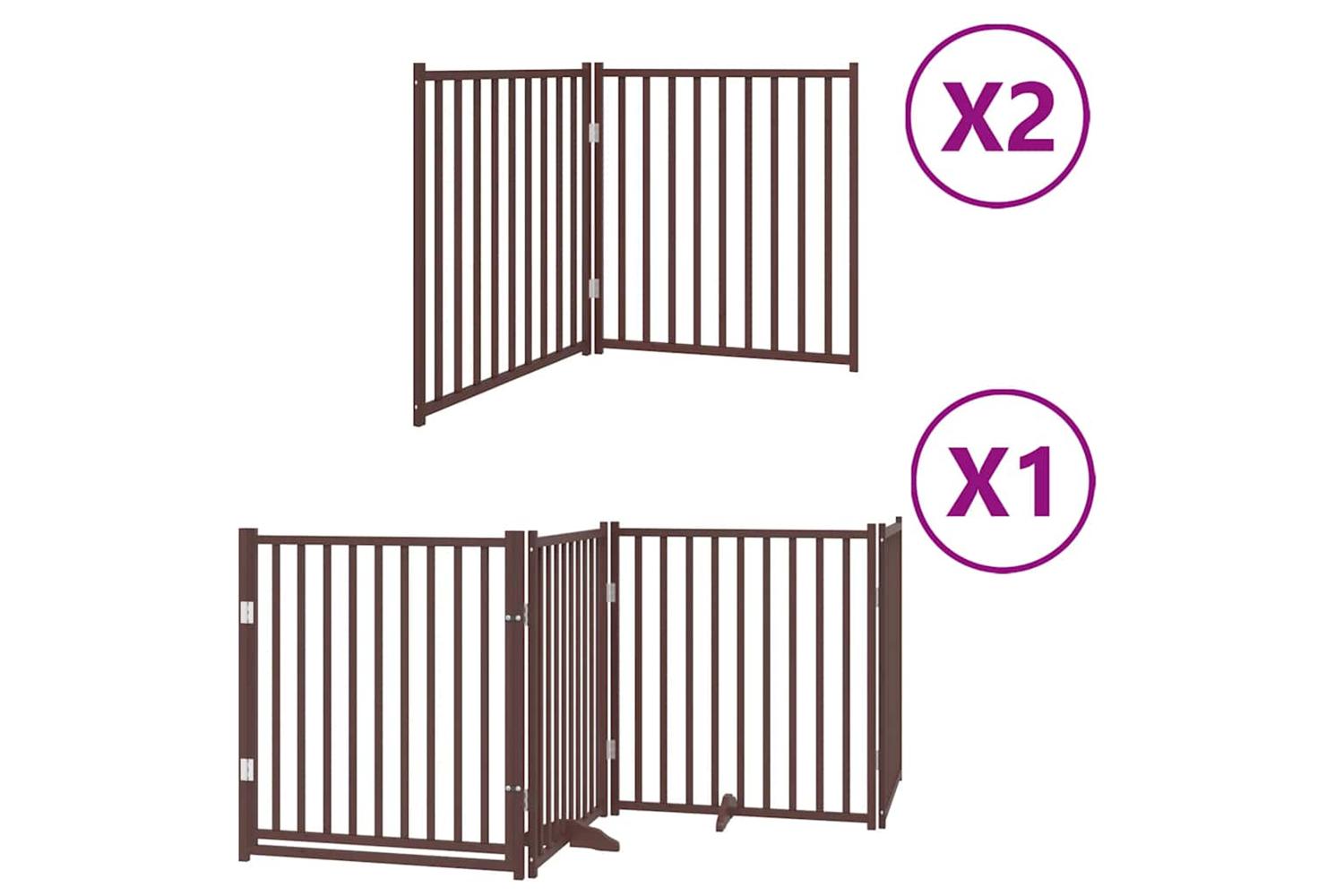 Vidaxl Dog Gate With Door Foldable 8 Panels Brown 640 Cm Poplar Wood-2