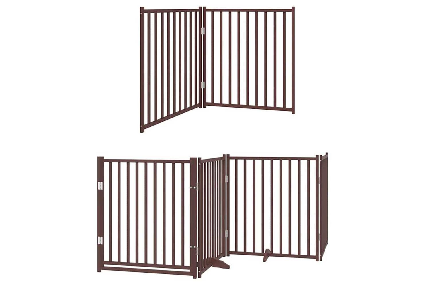 Vidaxl Dog Gate With Door Foldable 8 Panels Brown 640 Cm Poplar Wood-3