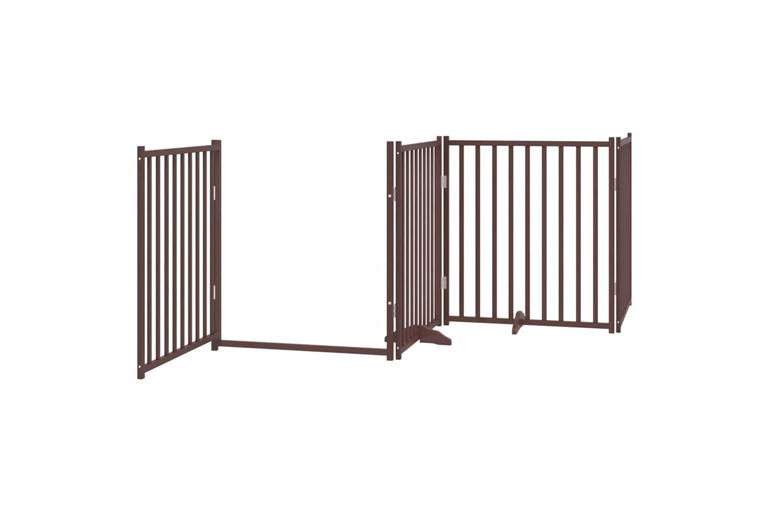 Vidaxl Dog Gate With Door Foldable 8 Panels Brown 640 Cm Poplar Wood-5