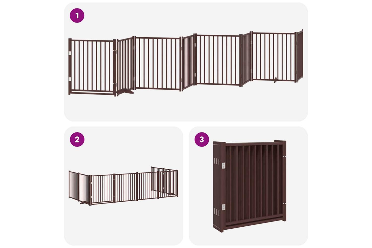 Vidaxl Dog Gate With Door Foldable 8 Panels Brown 640 Cm Poplar Wood-6