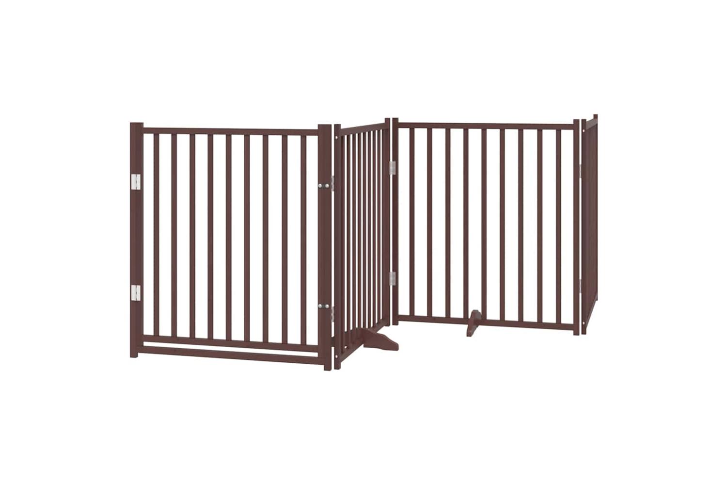 Vidaxl Dog Gate With Door Foldable 12 Panels Brown 960 Cm Poplar Wood-4