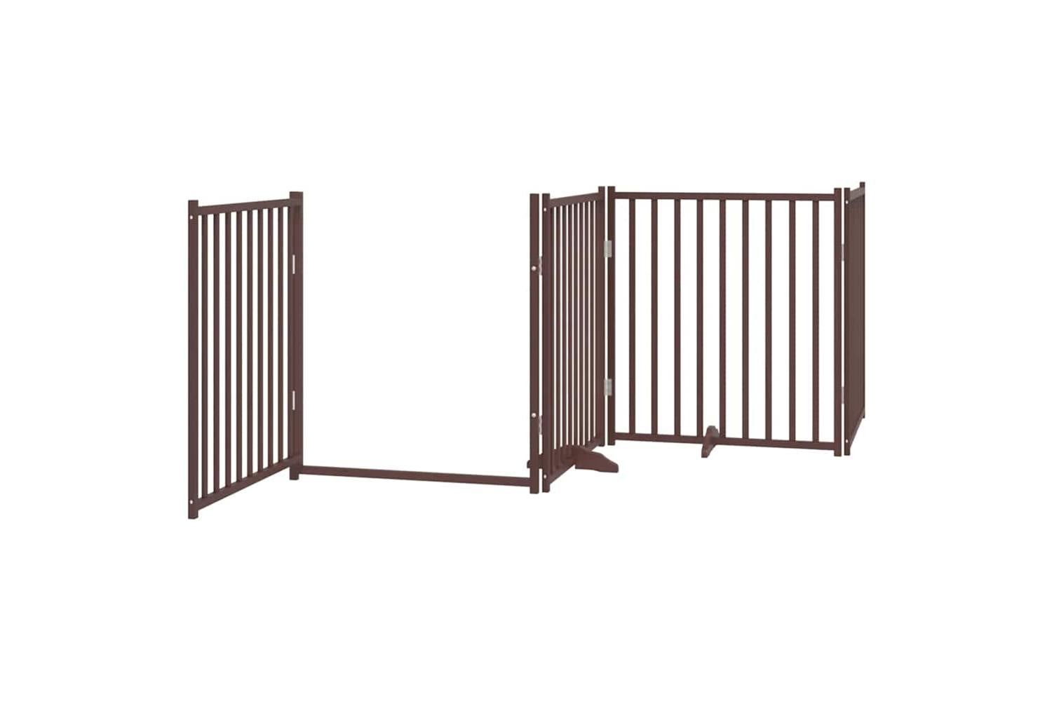 Vidaxl Dog Gate With Door Foldable 12 Panels Brown 960 Cm Poplar Wood-5