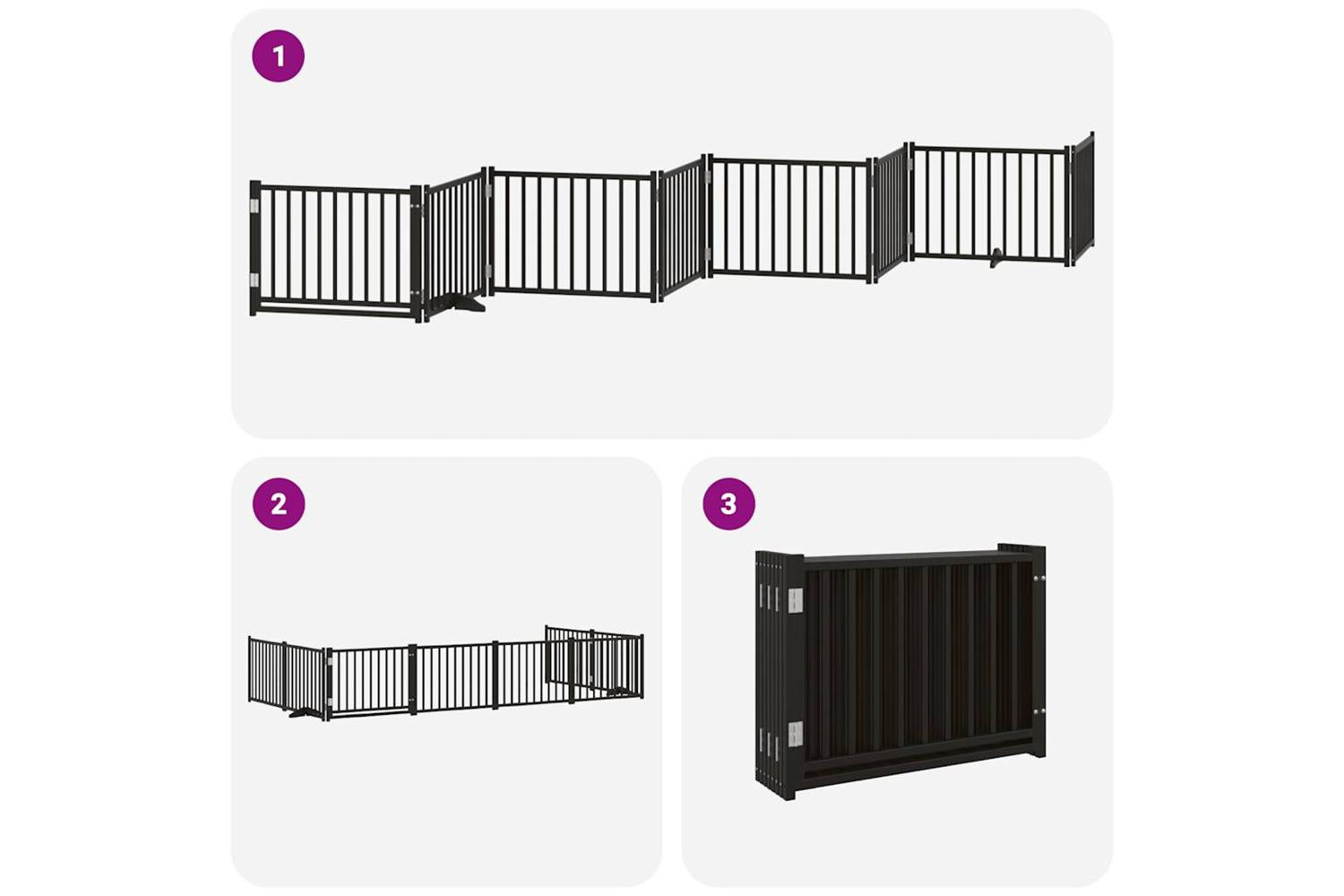 Vidaxl Dog Gate With Door Foldable 8 Panels Black 640 Cm Poplar Wood-5