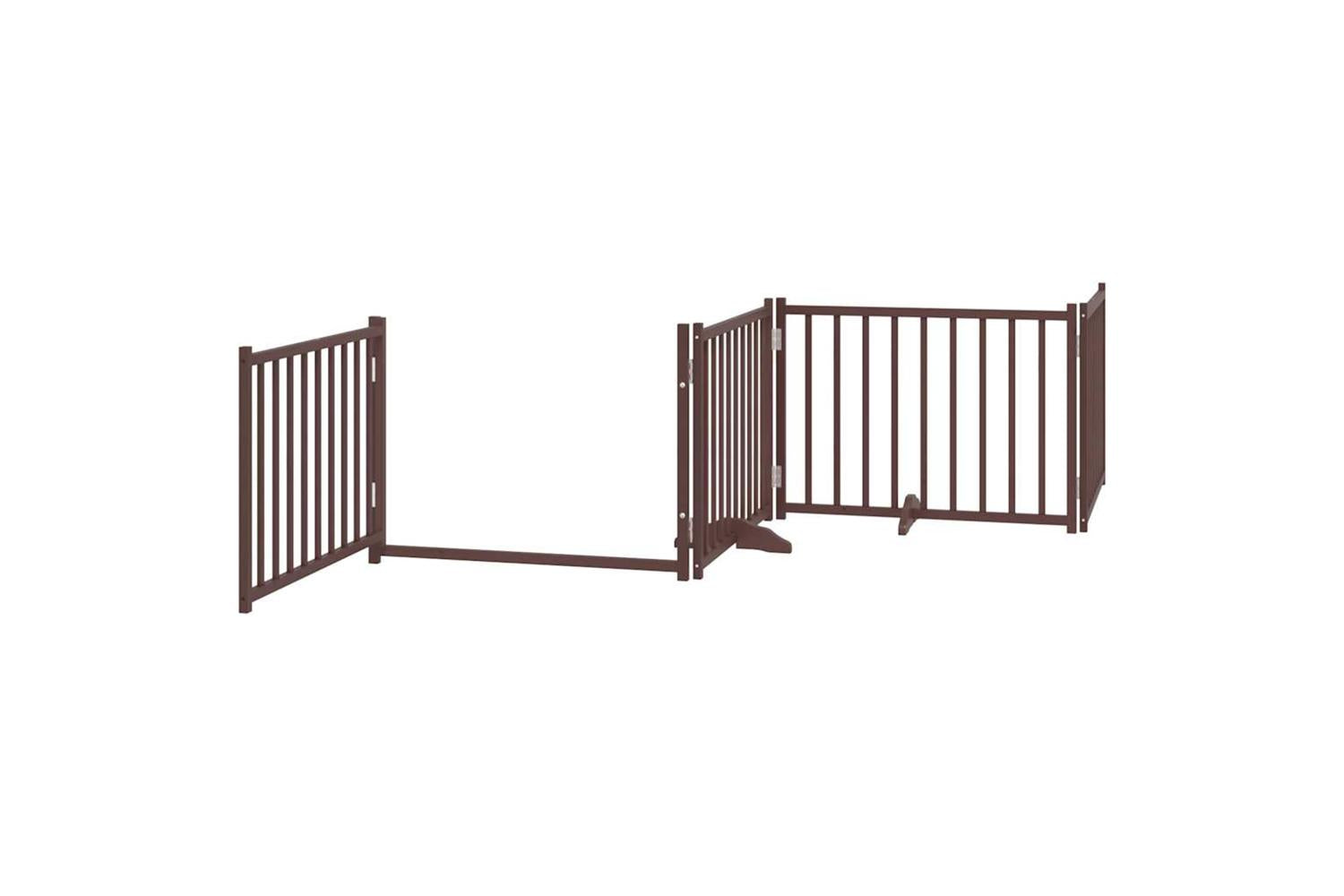 Vidaxl Dog Gate With Door Foldable 8 Panels Brown 640 Cm Poplar Wood-4