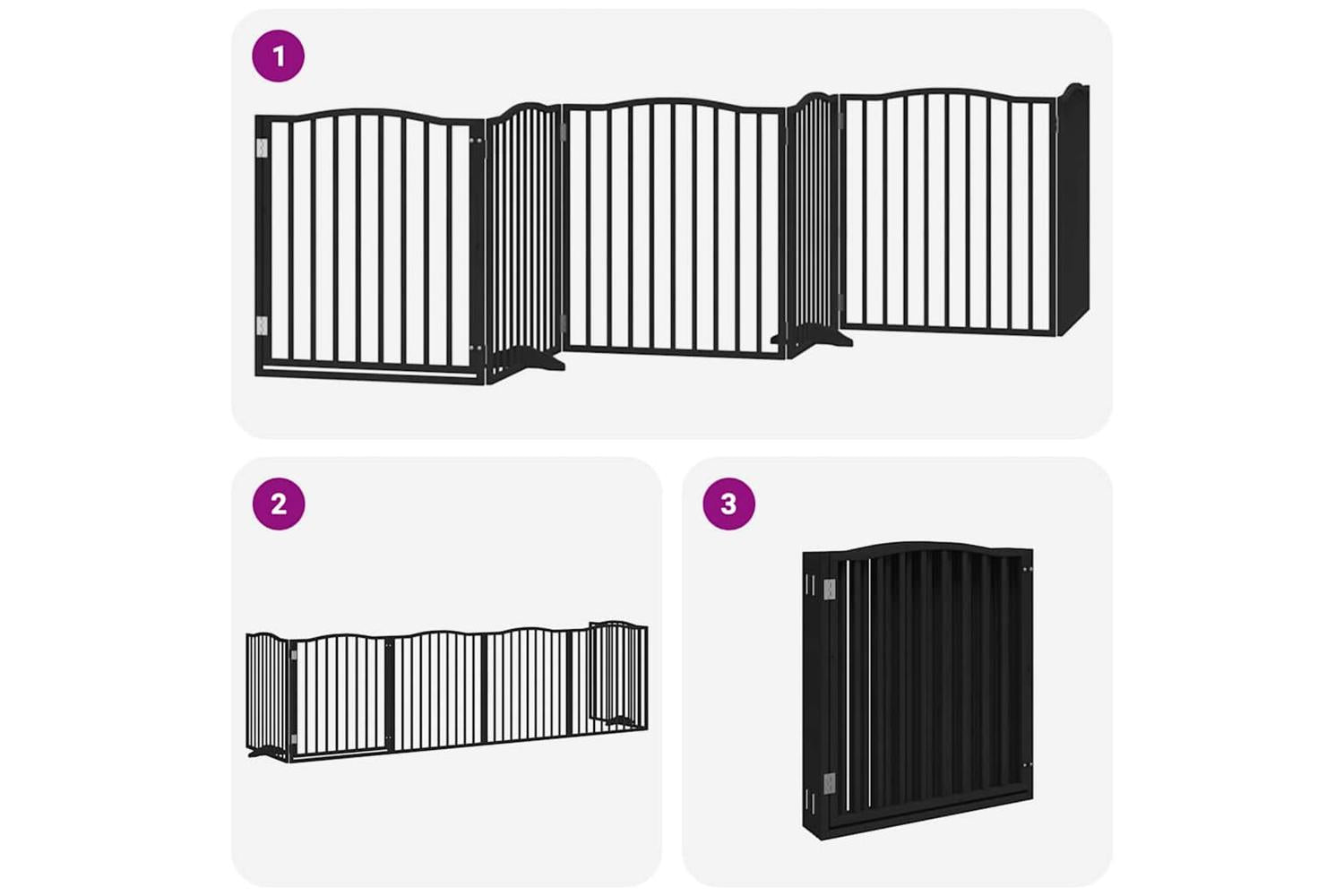 Vidaxl Dog Gate With Door Foldable 6 Panels Black 480 Cm Poplar Wood-6