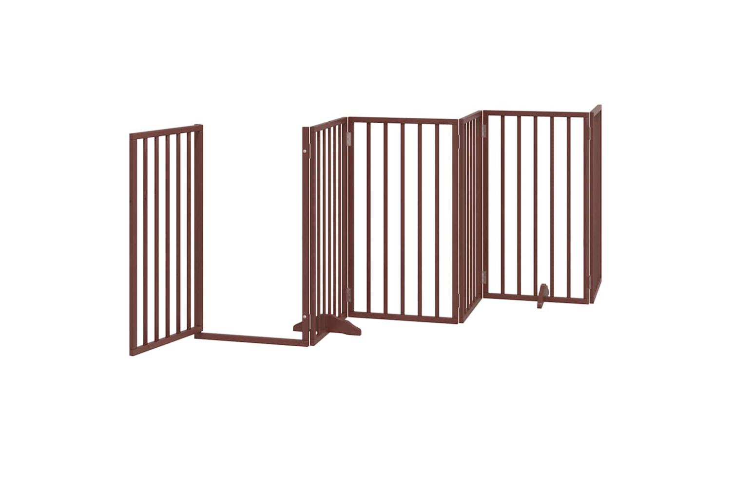 Vidaxl Dog Gate With Door Foldable 12 Panels Brown 600 Cm Poplar Wood-4