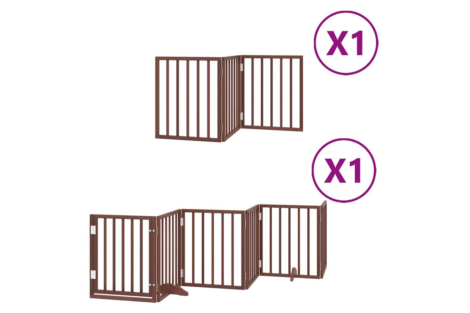 Vidaxl Dog Gate With Door Foldable 9 Panels Brown 450 Cm Poplar Wood-2