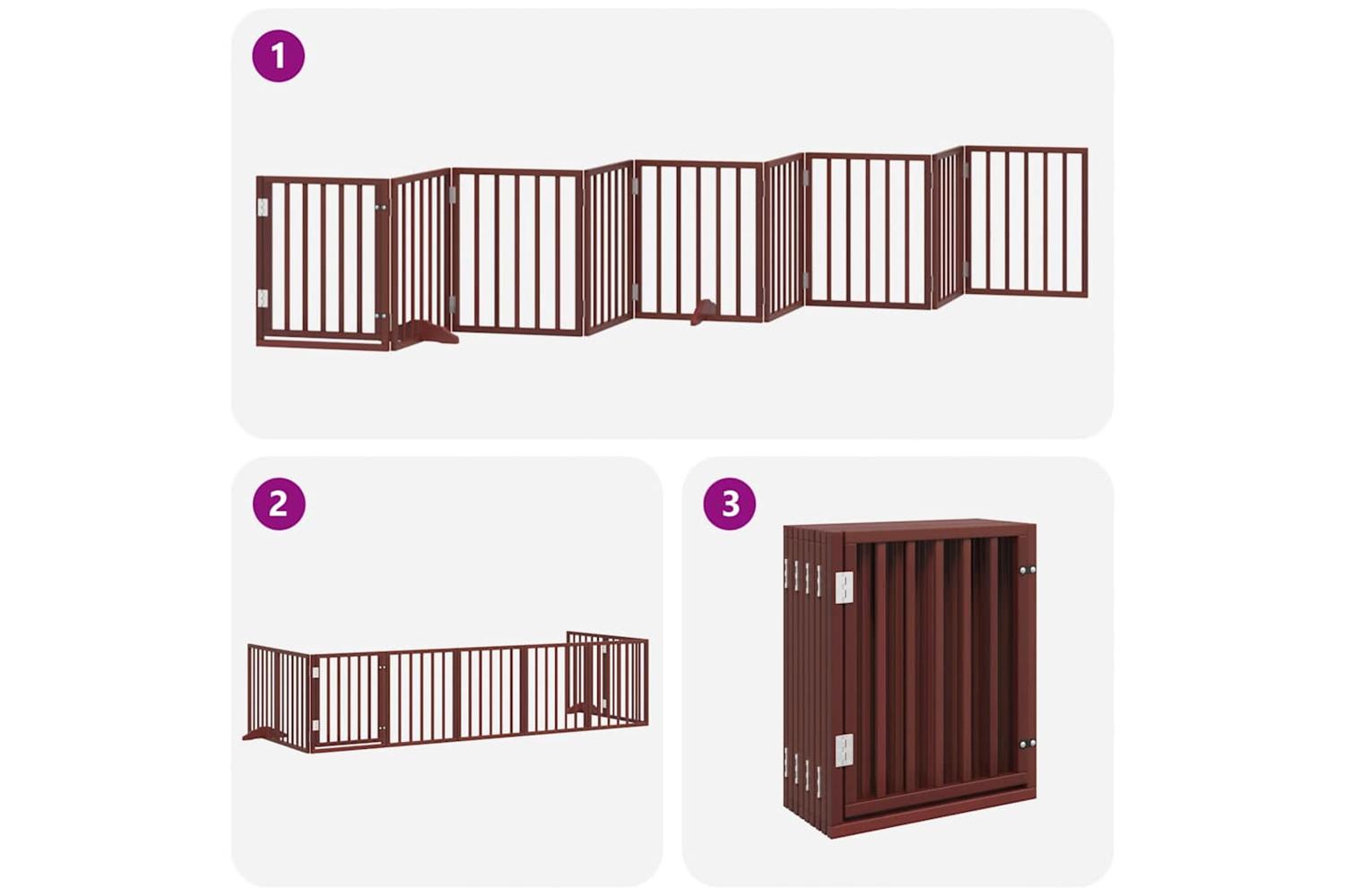 Vidaxl Dog Gate With Door Foldable 9 Panels Brown 450 Cm Poplar Wood-5