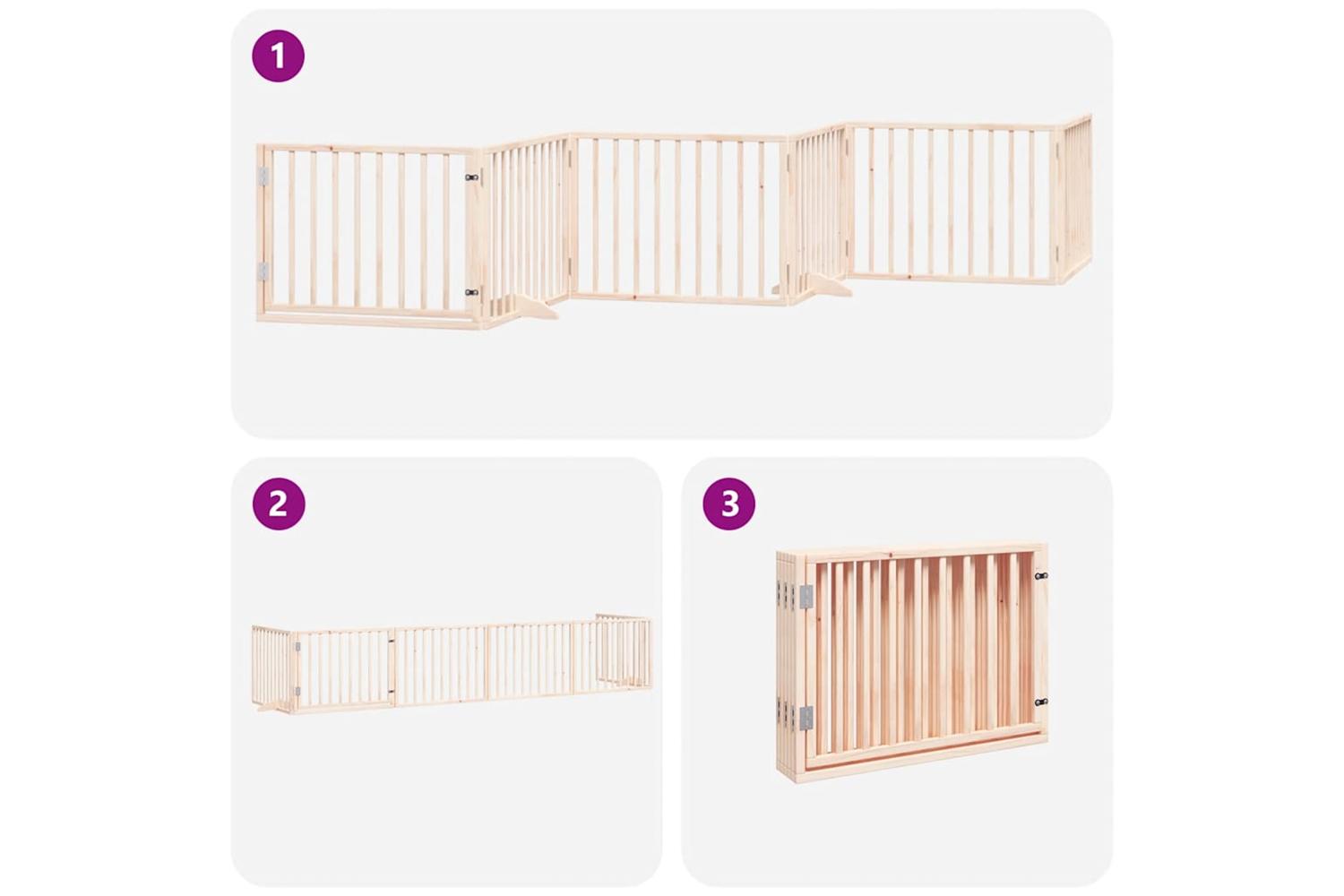 Vidaxl Dog Gate With Door Foldable 6 Panels 480 Cm Poplar Wood-5