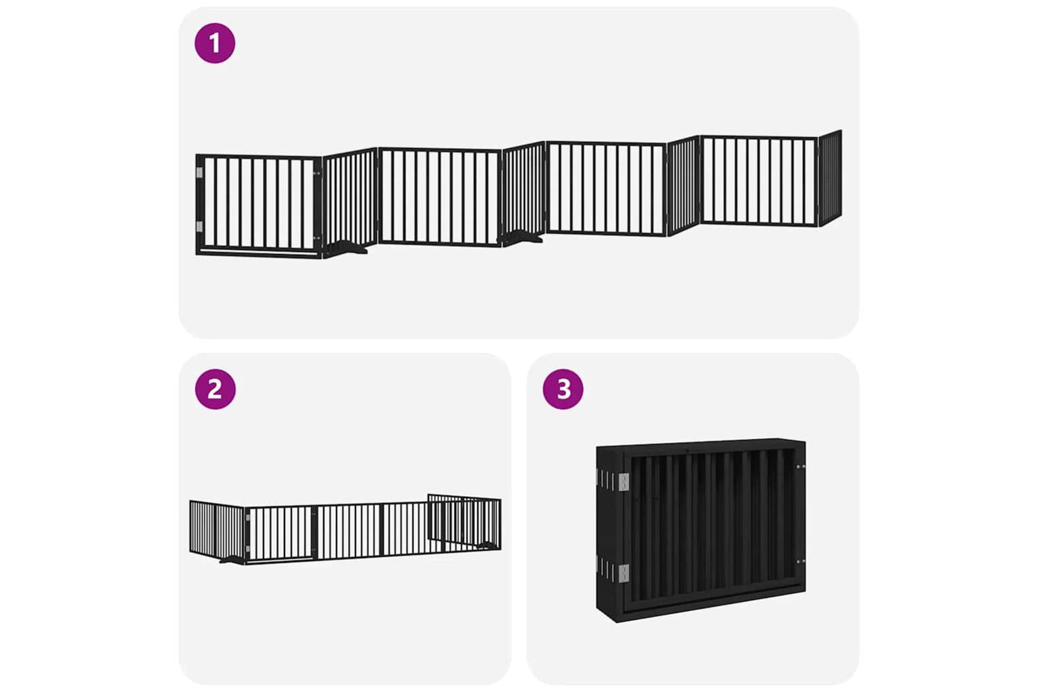 Vidaxl Dog Gate With Door Foldable 8 Panels Black 640 Cm Poplar Wood-5