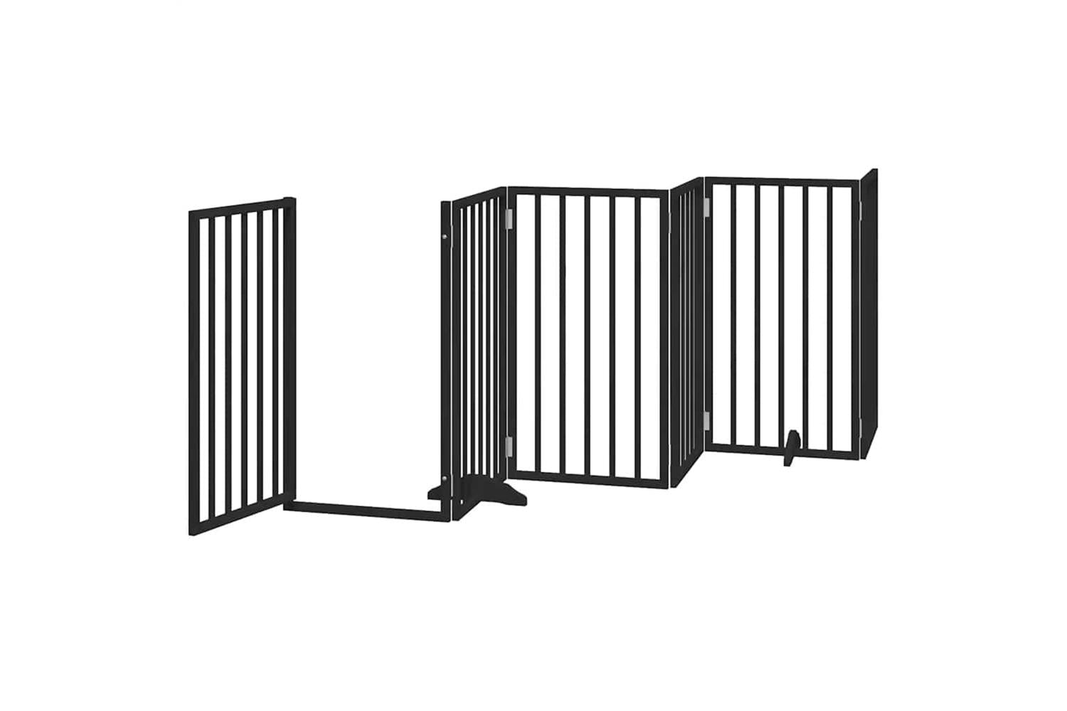 Vidaxl Dog Gate With Door Foldable 12 Panels Black 600 Cm Poplar Wood-4