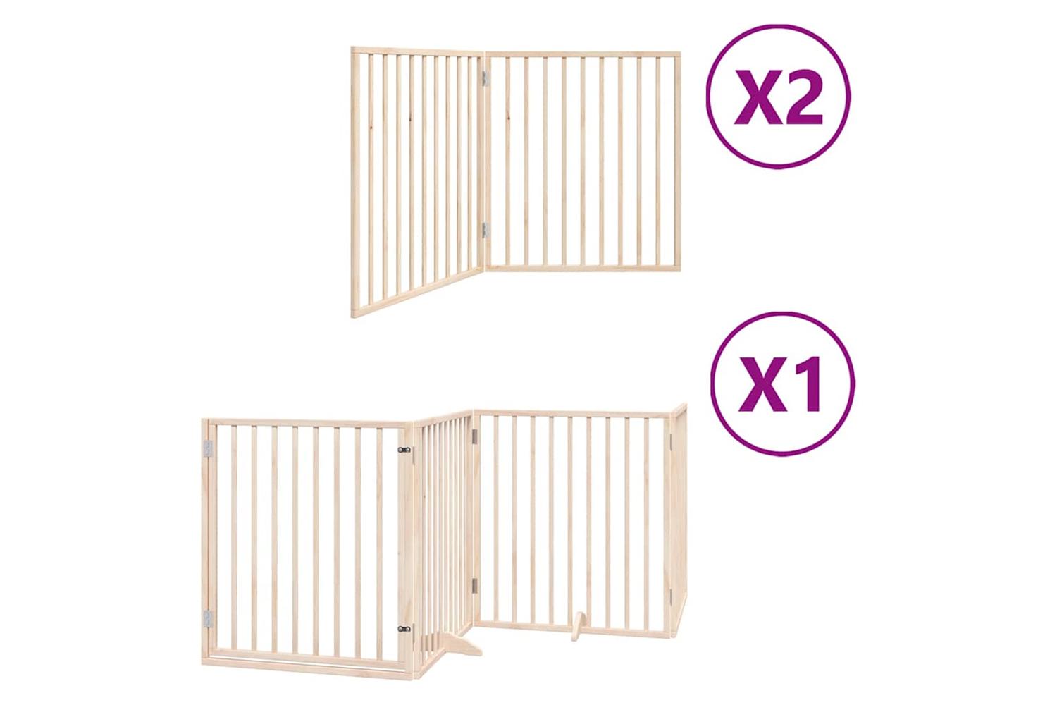 Vidaxl Dog Gate With Door Foldable 8 Panels 640 Cm Poplar Wood-2