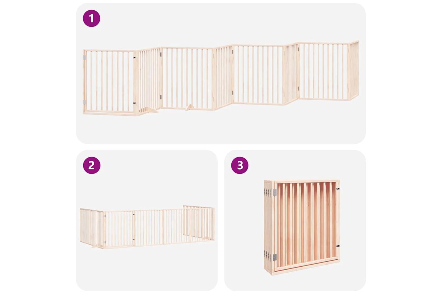Vidaxl Dog Gate With Door Foldable 8 Panels 640 Cm Poplar Wood-5