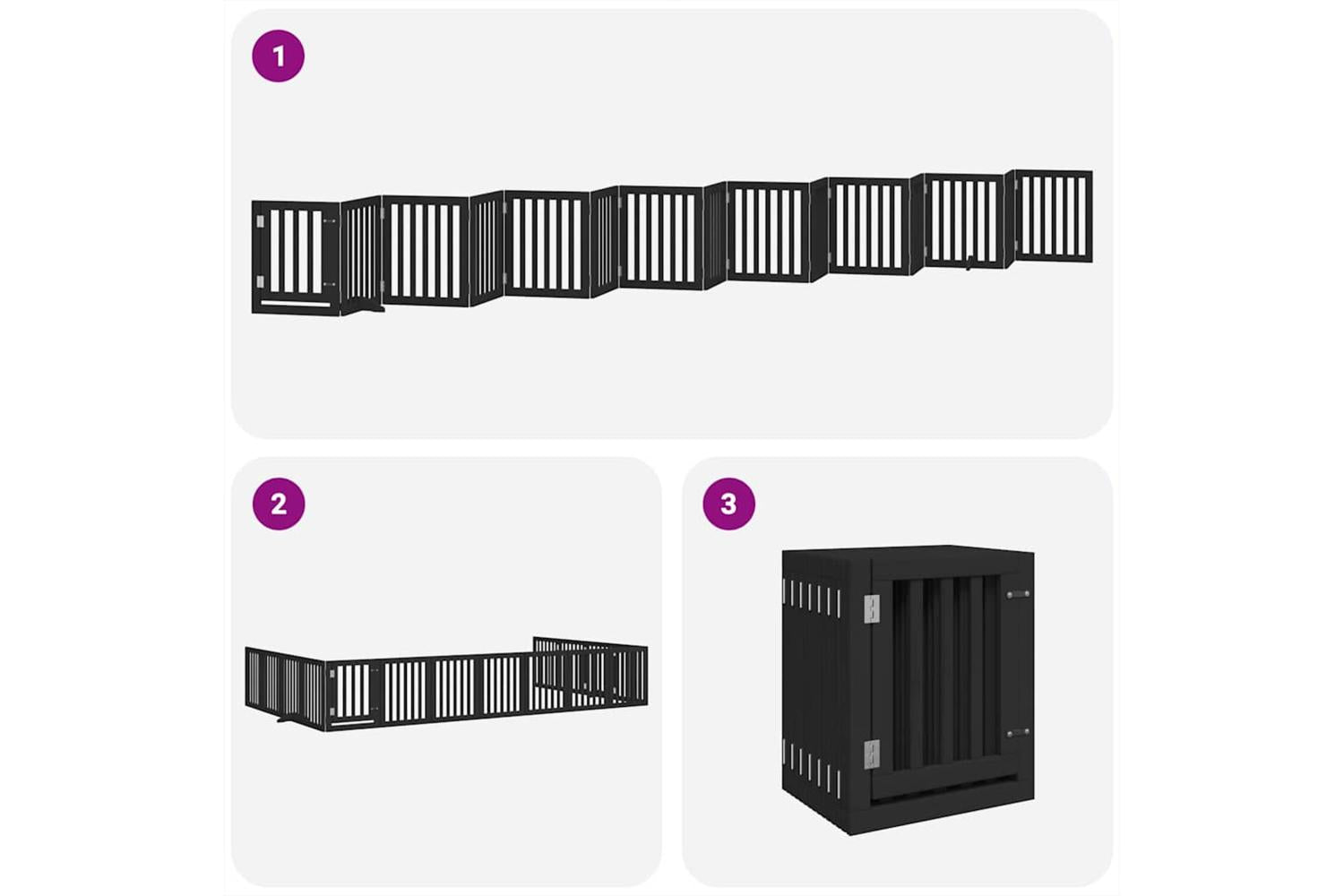 Vidaxl Dog Gate With Door Foldable 15 Panels Black 750 Cm Poplar Wood-5