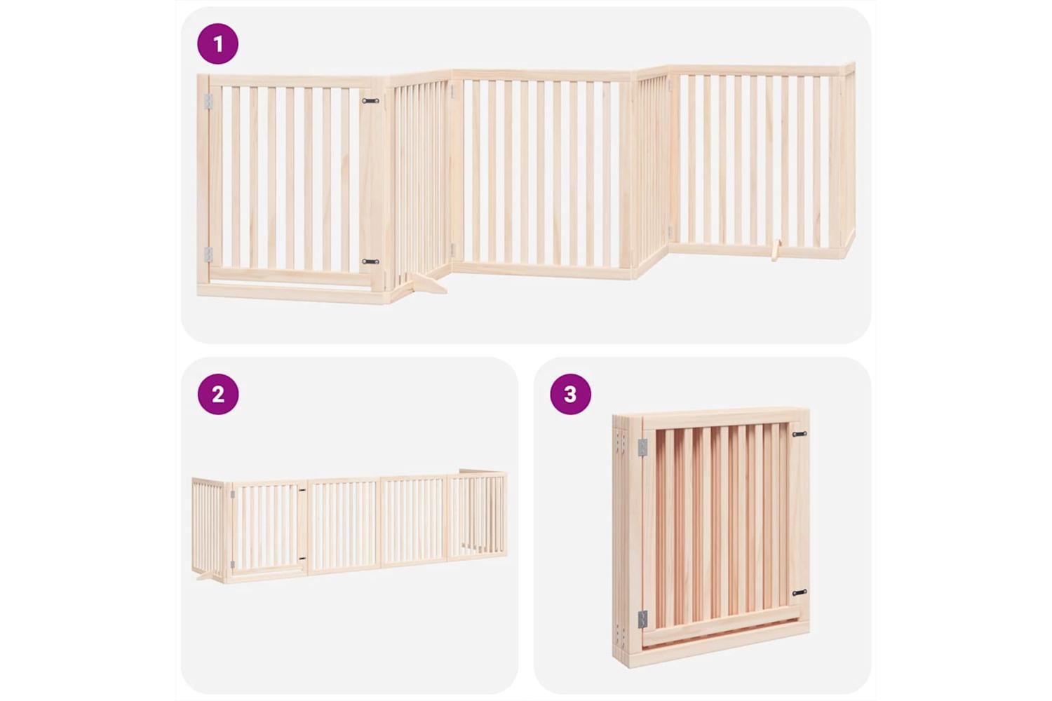 Vidaxl Dog Gate With Door Foldable 6 Panels 480 Cm Poplar Wood-5