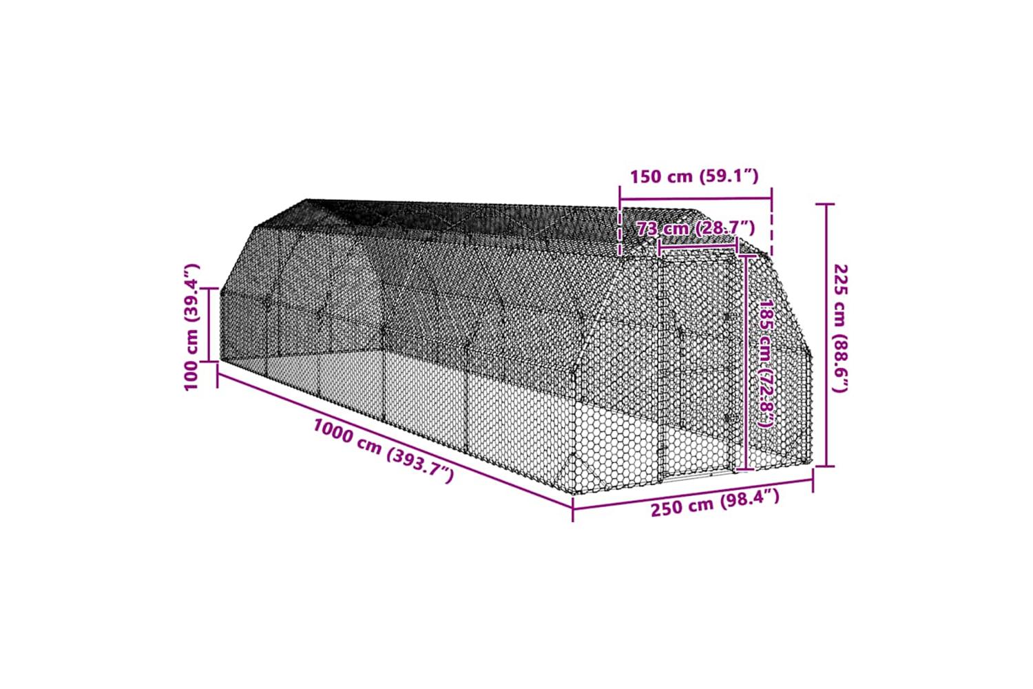 Vidaxl Chicken Run 25x10x225 M Galvanised Steel-8