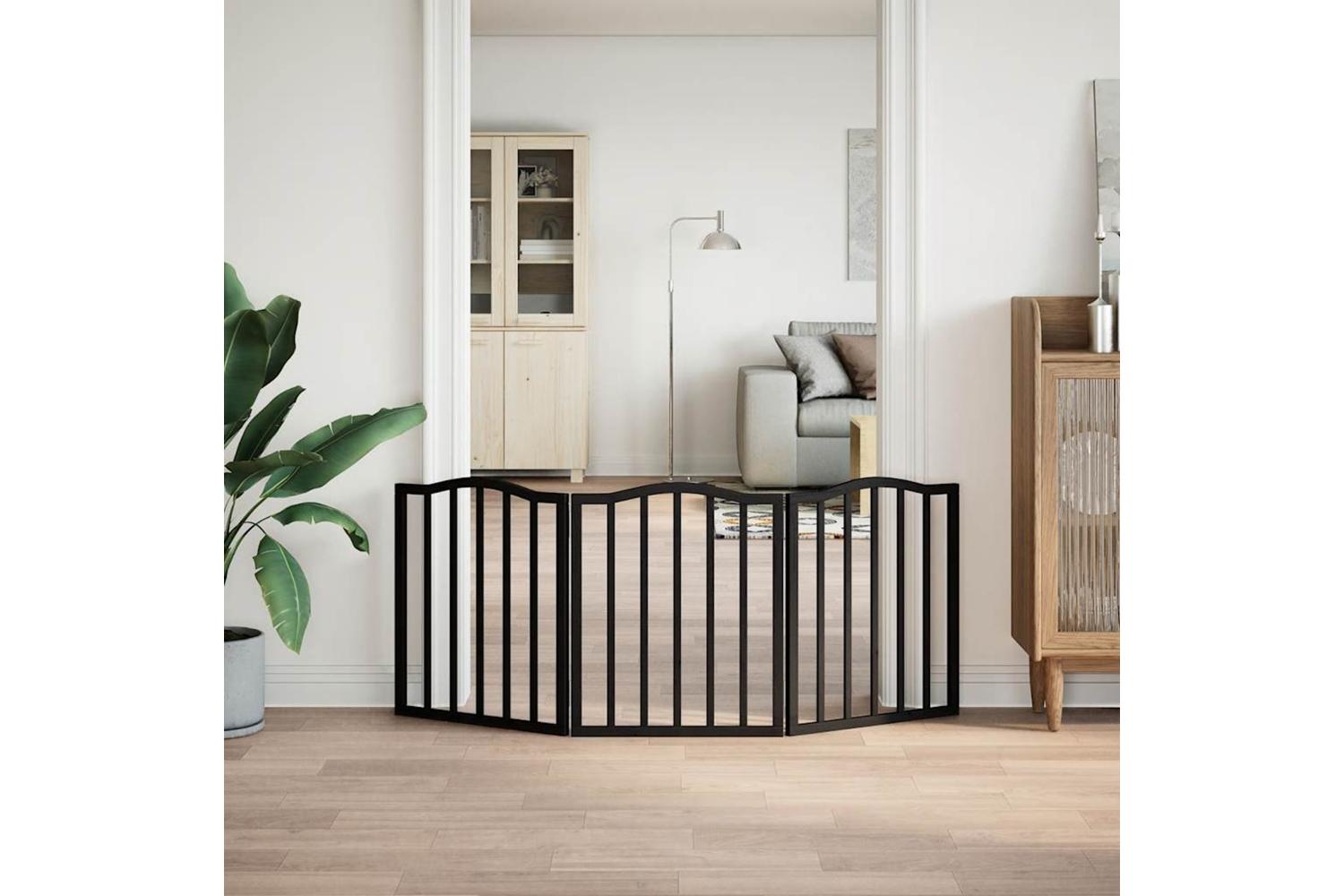 Vidaxl Dog Gate Foldable 3 Panels Black 150 Cmpoplar Wood-3