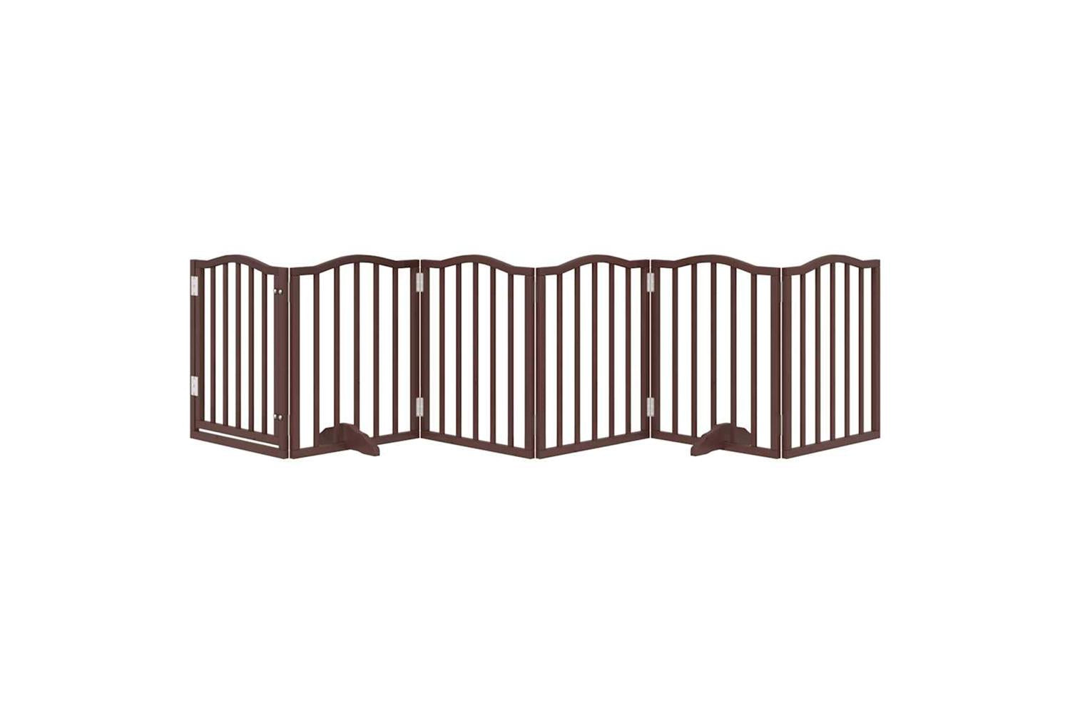 Vidaxl Dog Gate With Door Foldable 6 Panels Brown Oak 300 Cmpoplar Wood-3
