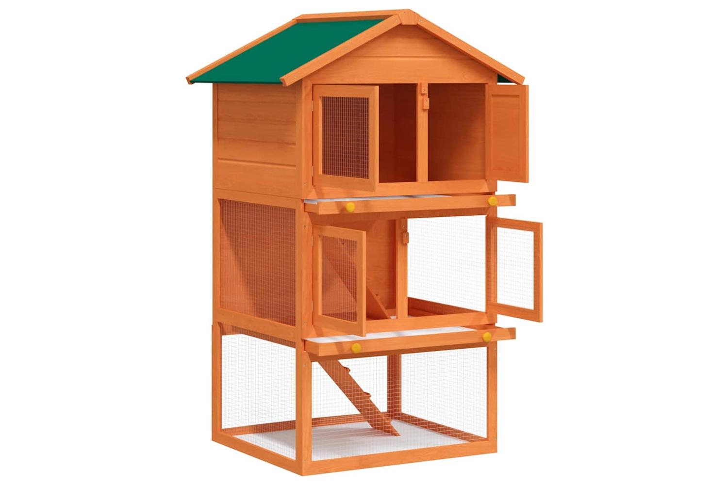 Vidaxl Outdoor Rabbit Hutch Small Animal House Pet Cage 3 Layers Wood-2