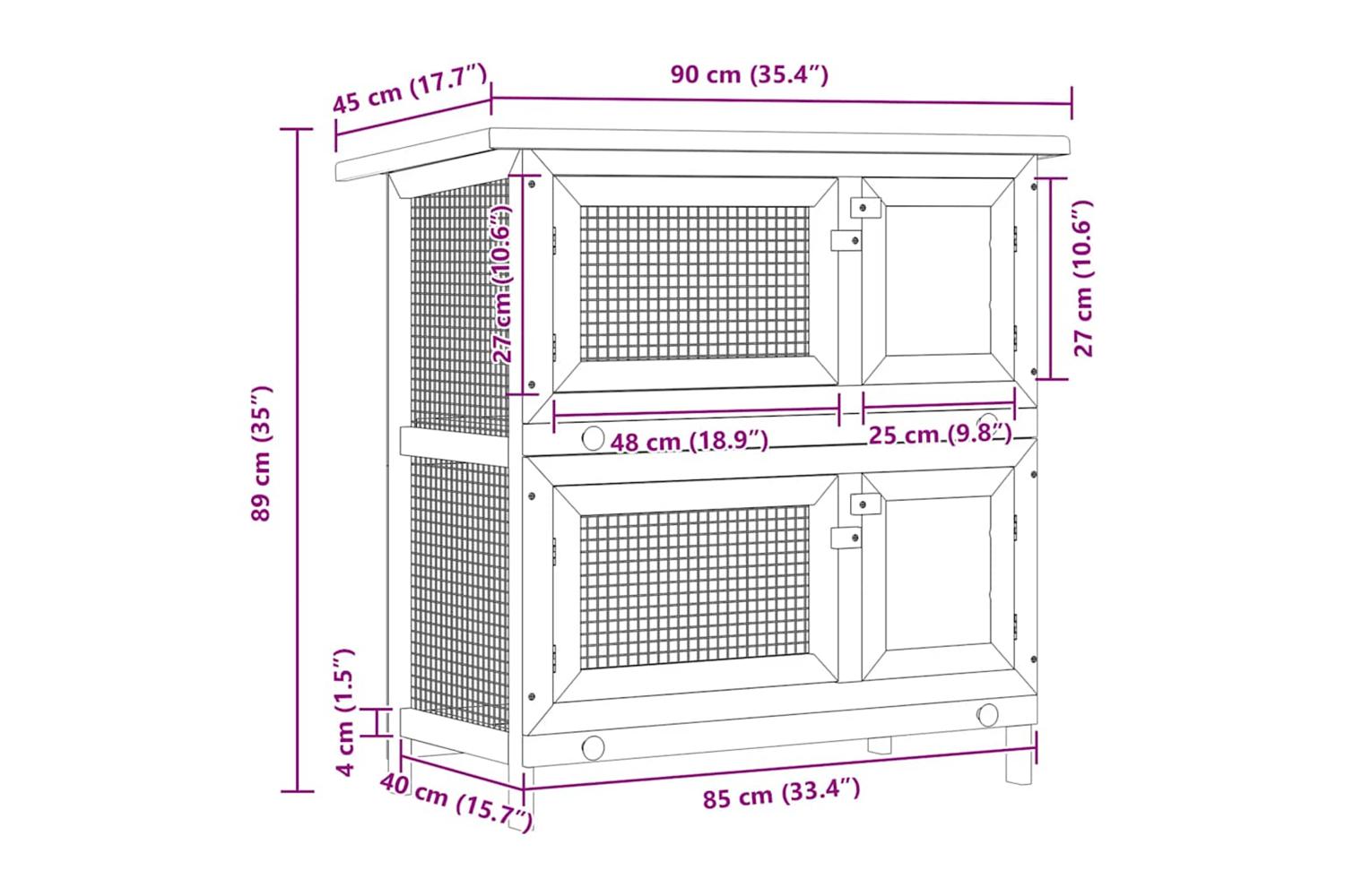 Vidaxl Outdoor Rabbit Hutch Small Pet Cage 4 Door Wood-7