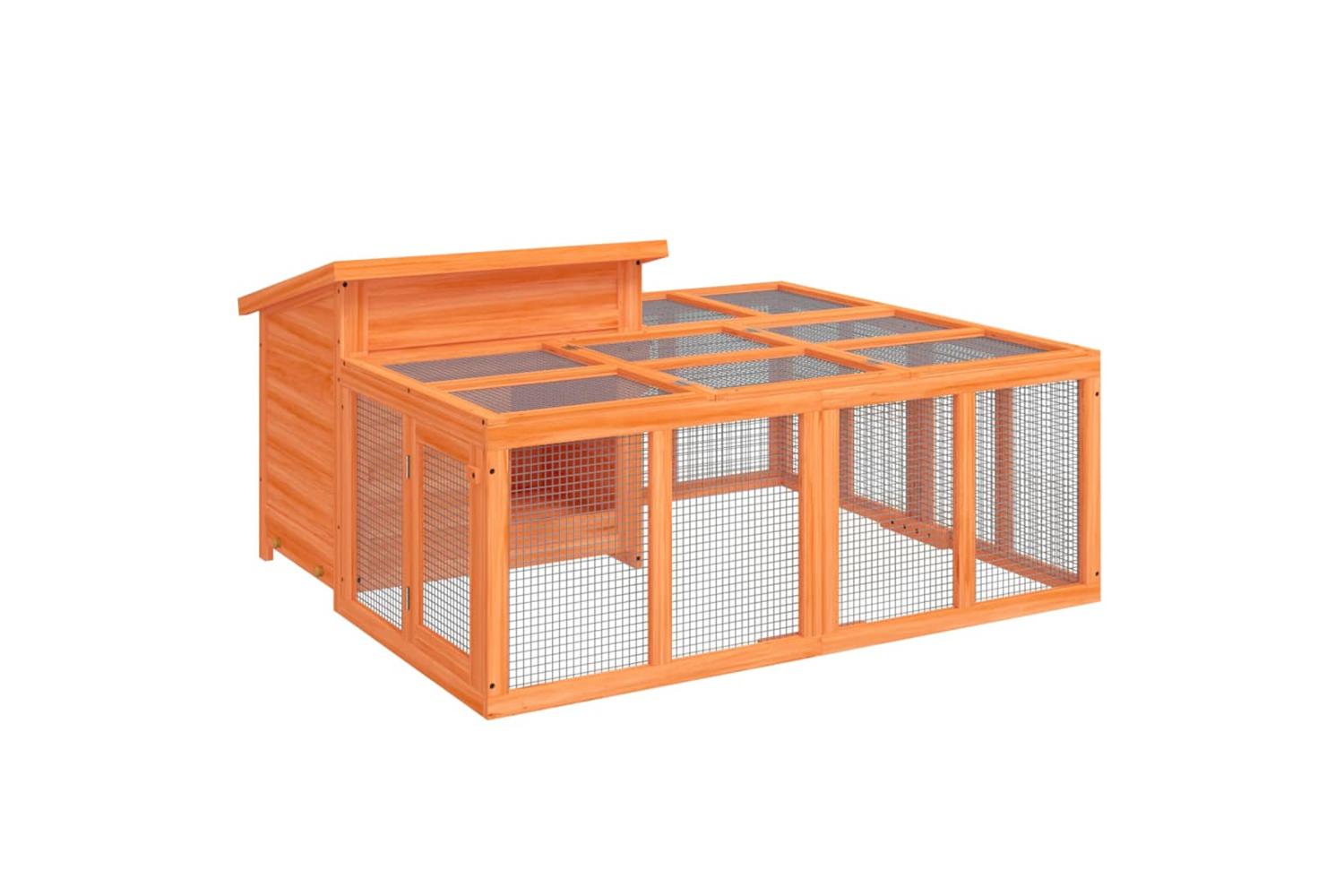 Vidaxl Rabbit Hutch Brown 144x123x675 Cm Solid Wood Pine-2