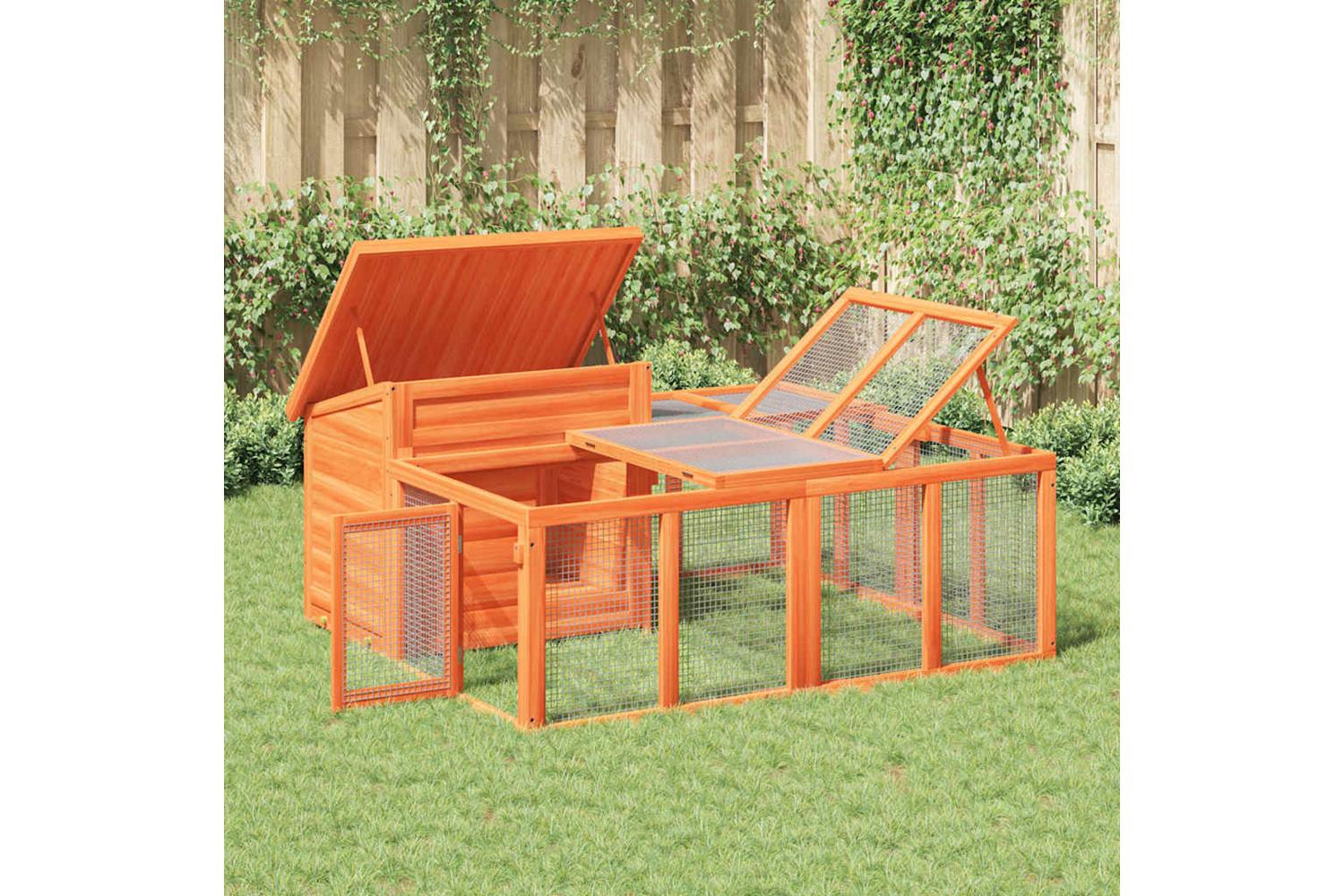 Vidaxl Rabbit Hutch Brown 144x123x675 Cm Solid Wood Pine-3