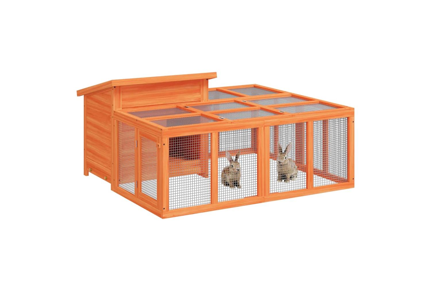 Vidaxl Rabbit Hutch Brown 144x123x675 Cm Solid Wood Pine-5