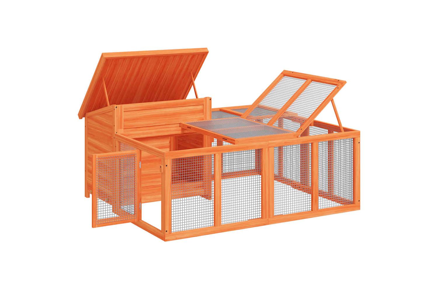 Vidaxl Rabbit Hutch Brown 144x123x675 Cm Solid Wood Pine-7