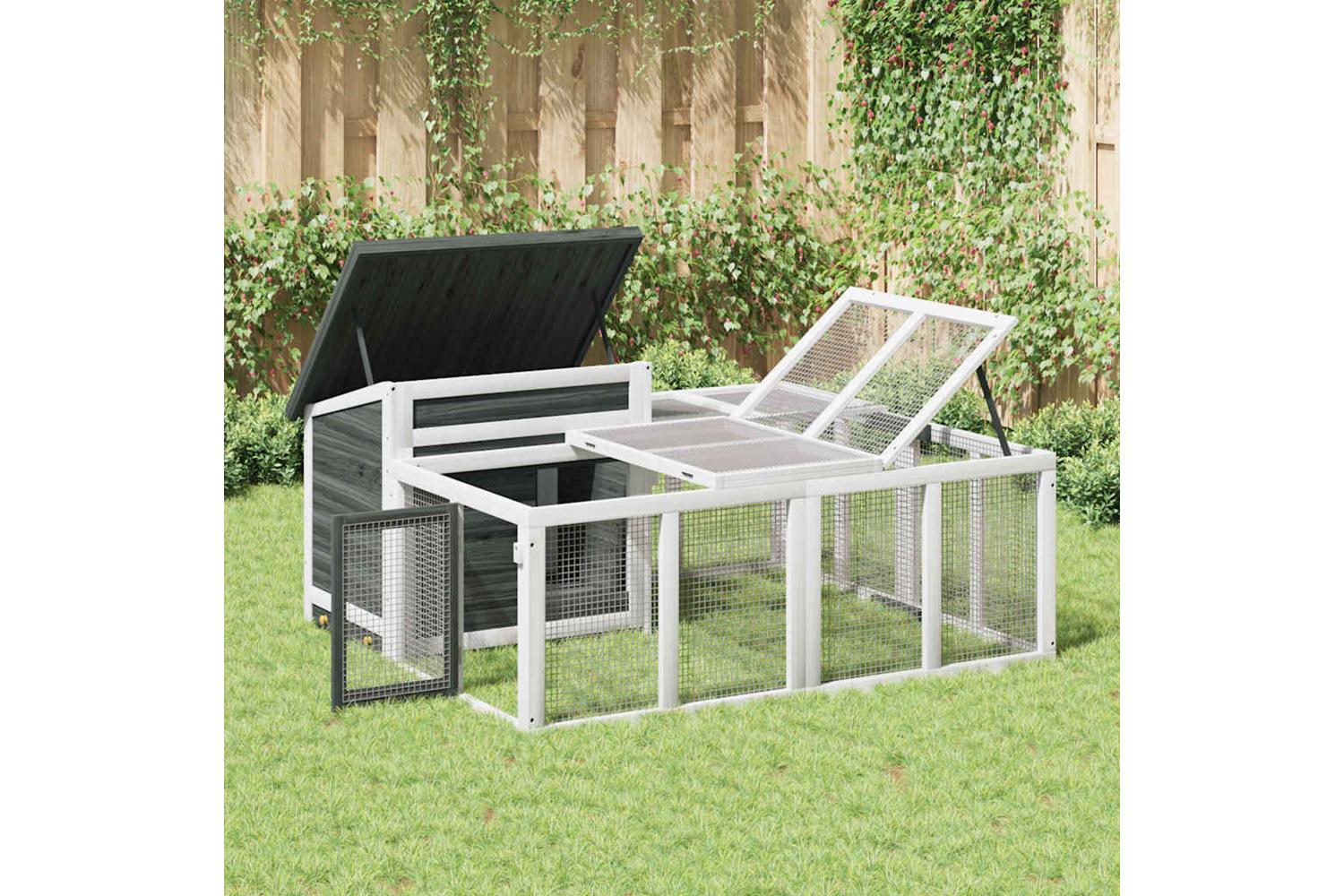 Vidaxl Rabbit Hutch Grey 144x123x675 Cm Solid Wood Pine-3