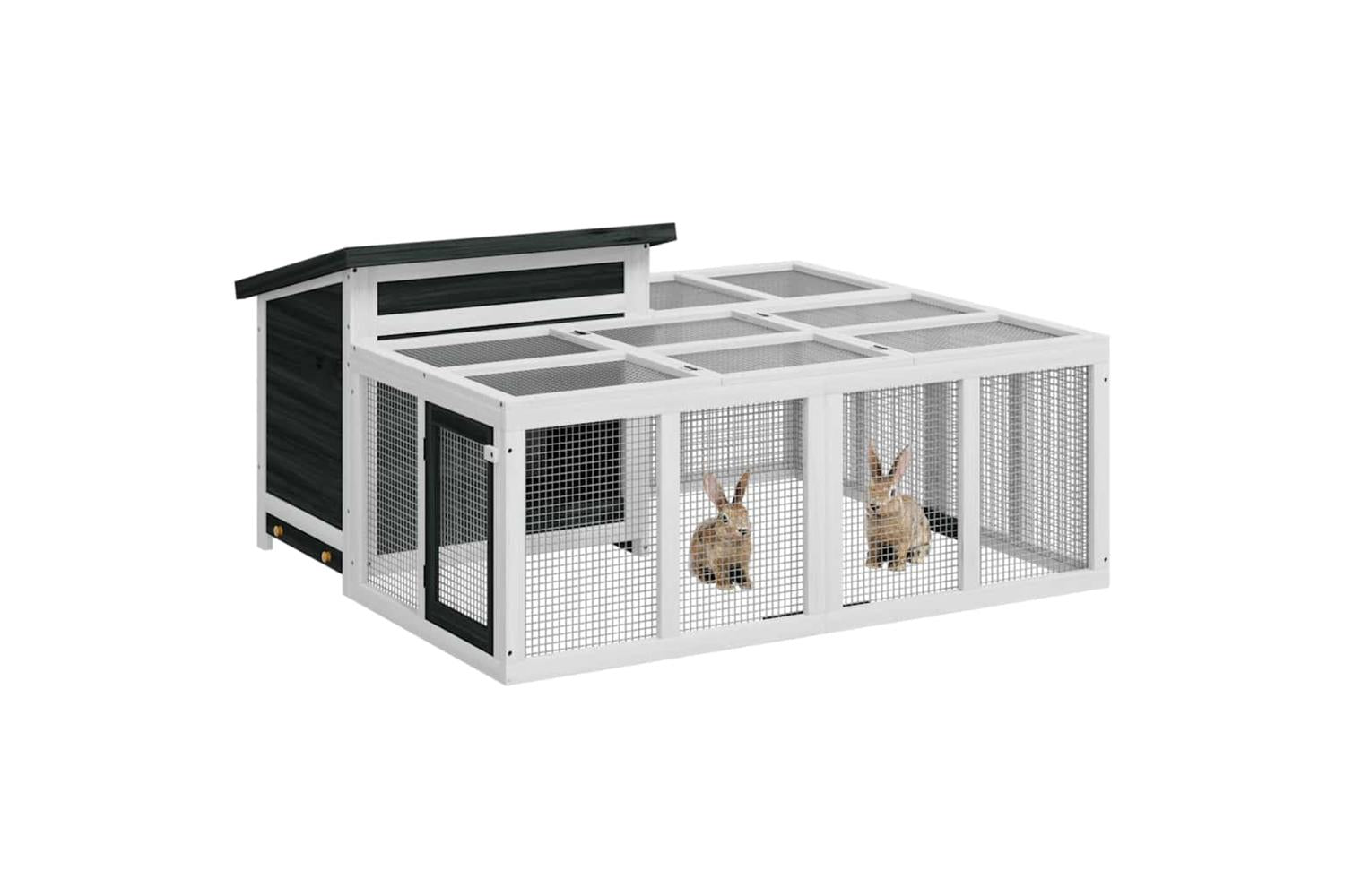 Vidaxl Rabbit Hutch Grey 144x123x675 Cm Solid Wood Pine-5