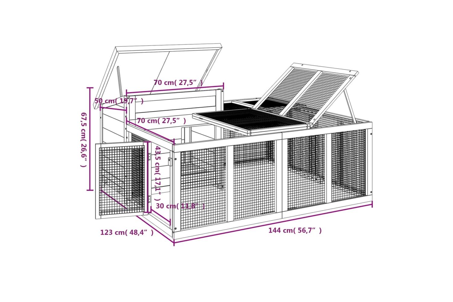 Vidaxl Rabbit Hutch Grey 144x123x675 Cm Solid Wood Pine-7
