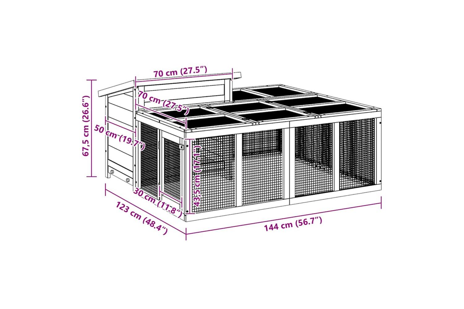 Vidaxl Rabbit Hutch Mocha 144x123x675 Cm Solid Wood Pine-10