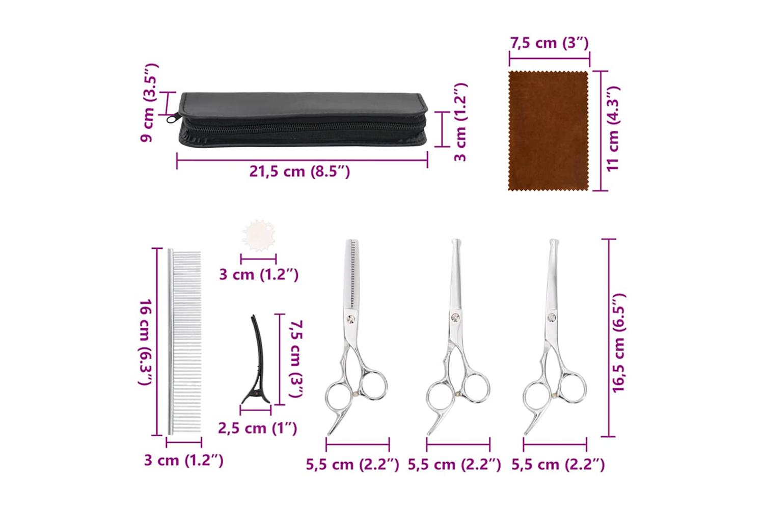 Vidaxl 7 Piece Dog Grooming Scissors Set Stainless Steel-8