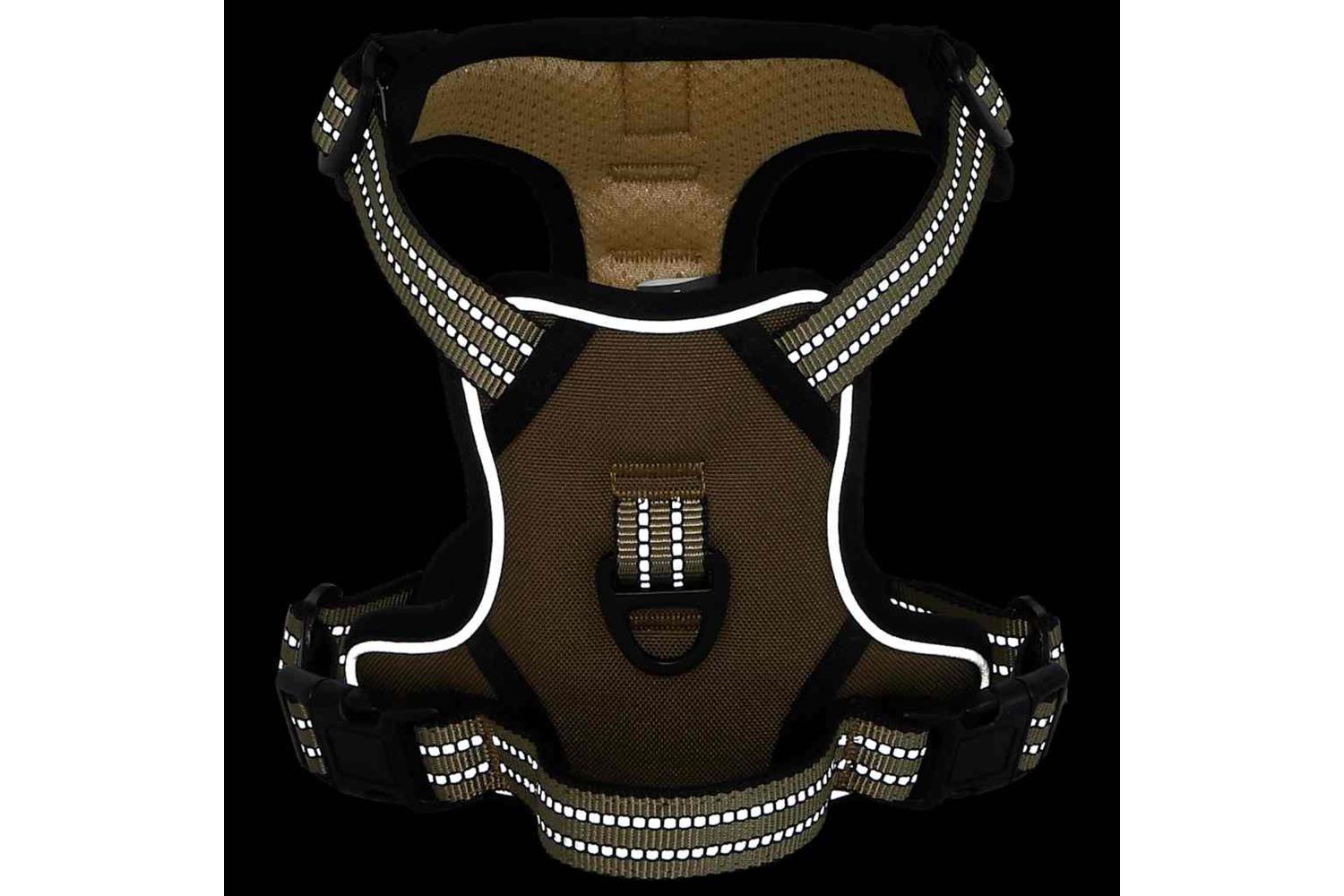 Vidaxl Dog Harness With Reflective Stripes Adjustable Brown S-4