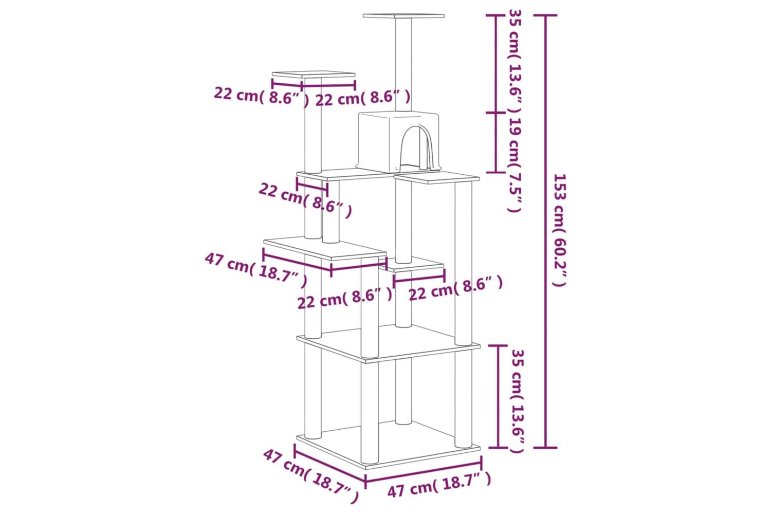 Vidaxl Cat Tree With Sisal Scratching Posts Light Grey 153 Cm-7