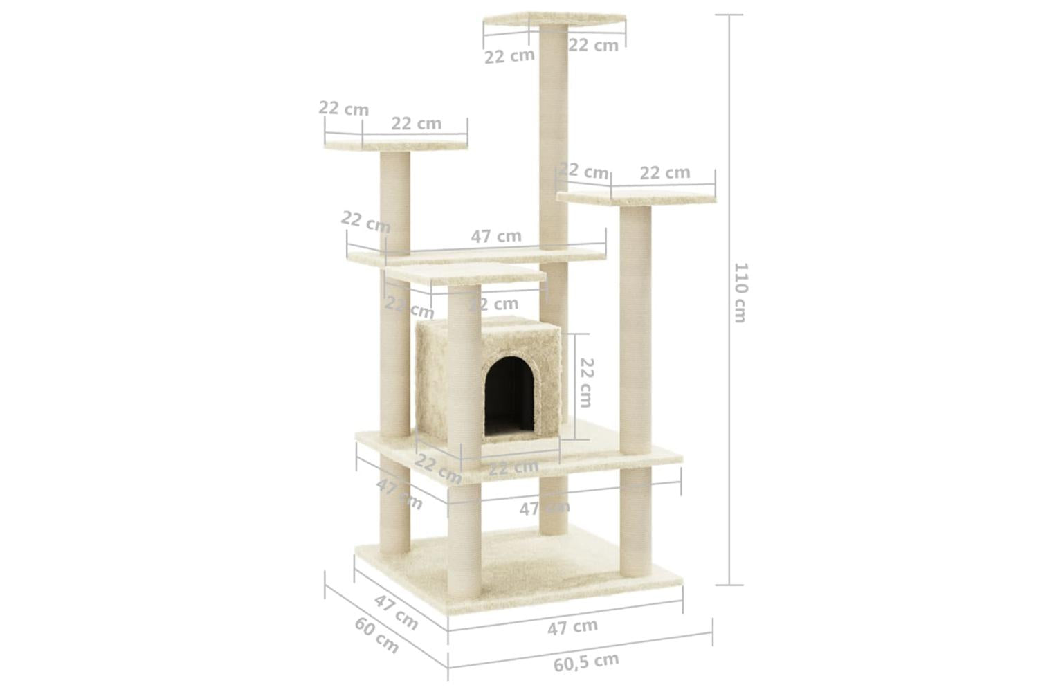 Vidaxl Cat Tree With Sisal Scratching Posts Cream 110 Cm-8