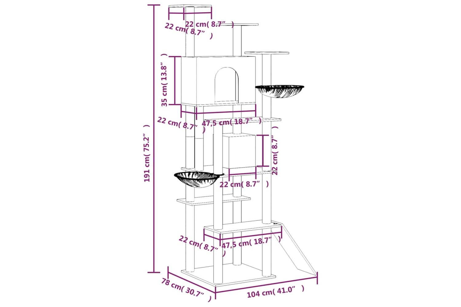 Vidaxl Cat Tree With Sisal Scratching Posts Cream 191 Cm-7