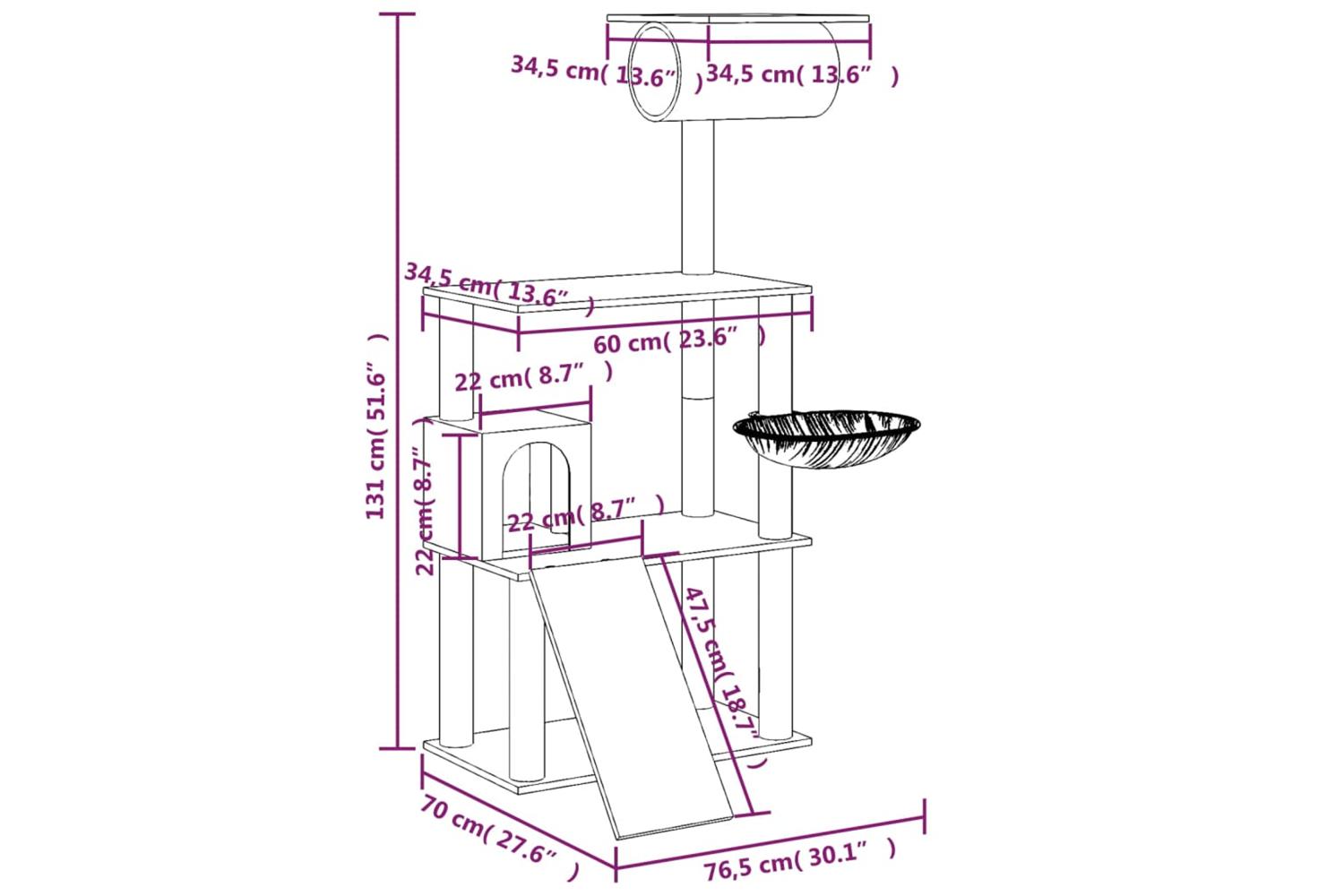 Vidaxl Cat Tree With Sisal Scratching Posts Cream 131 Cm-7