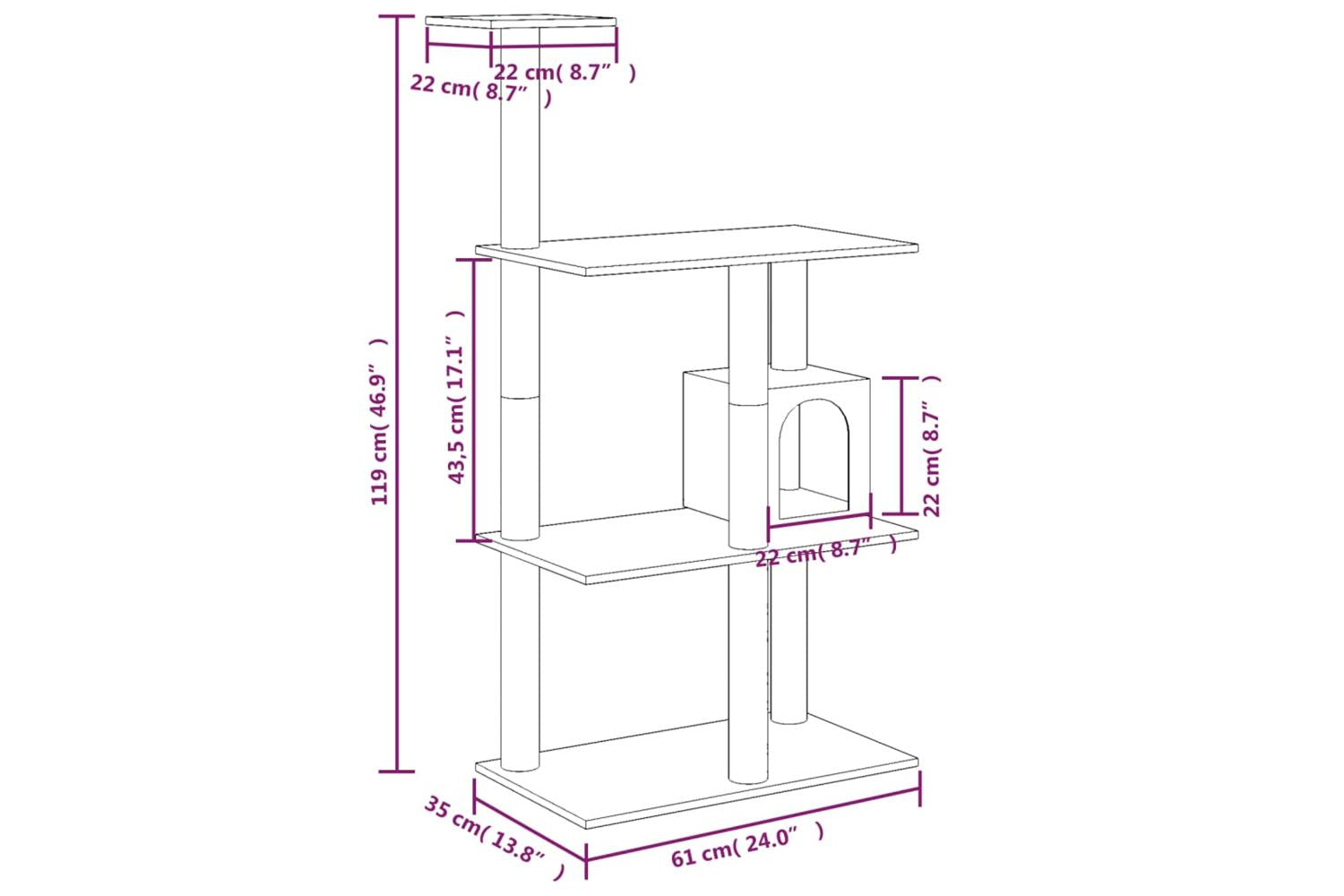 Vidaxl Cat Tree With Sisal Scratching Posts Cream 119 Cm-7